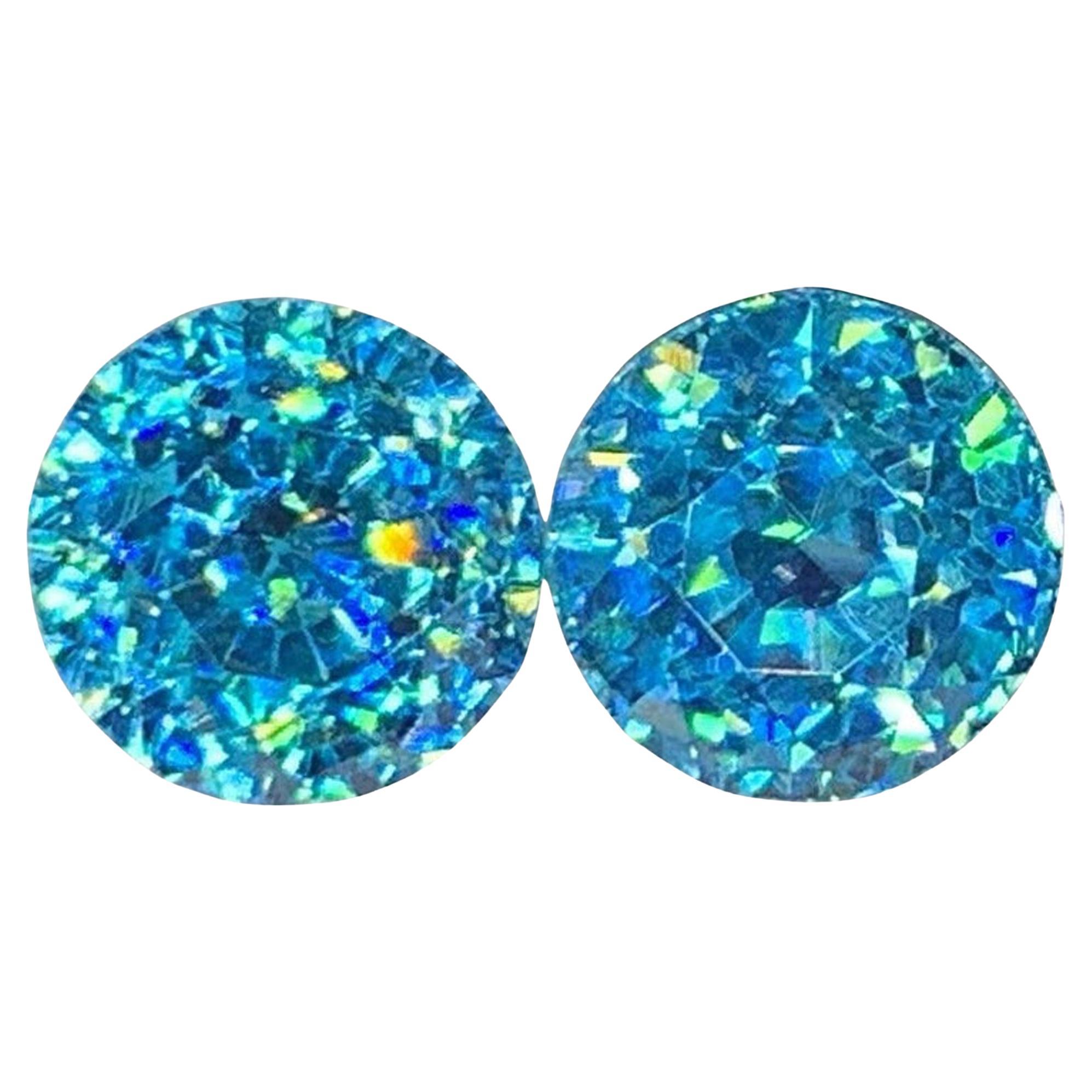 Unique Cambodian Blue Zircon Pair Gemstone : Round Cut en vente