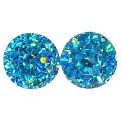 Unique Cambodian Blue Zircon Pair Gemstone : Round Cut