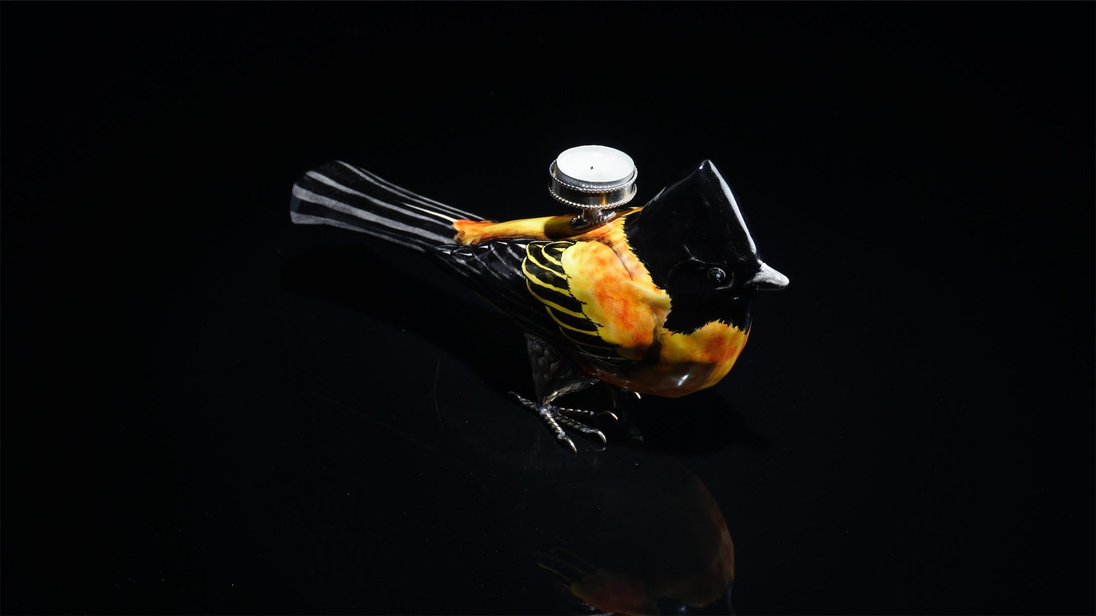 Other Unique Candle Holder Ceramic Bird and White Metal by Estudio Guerrero For Sale