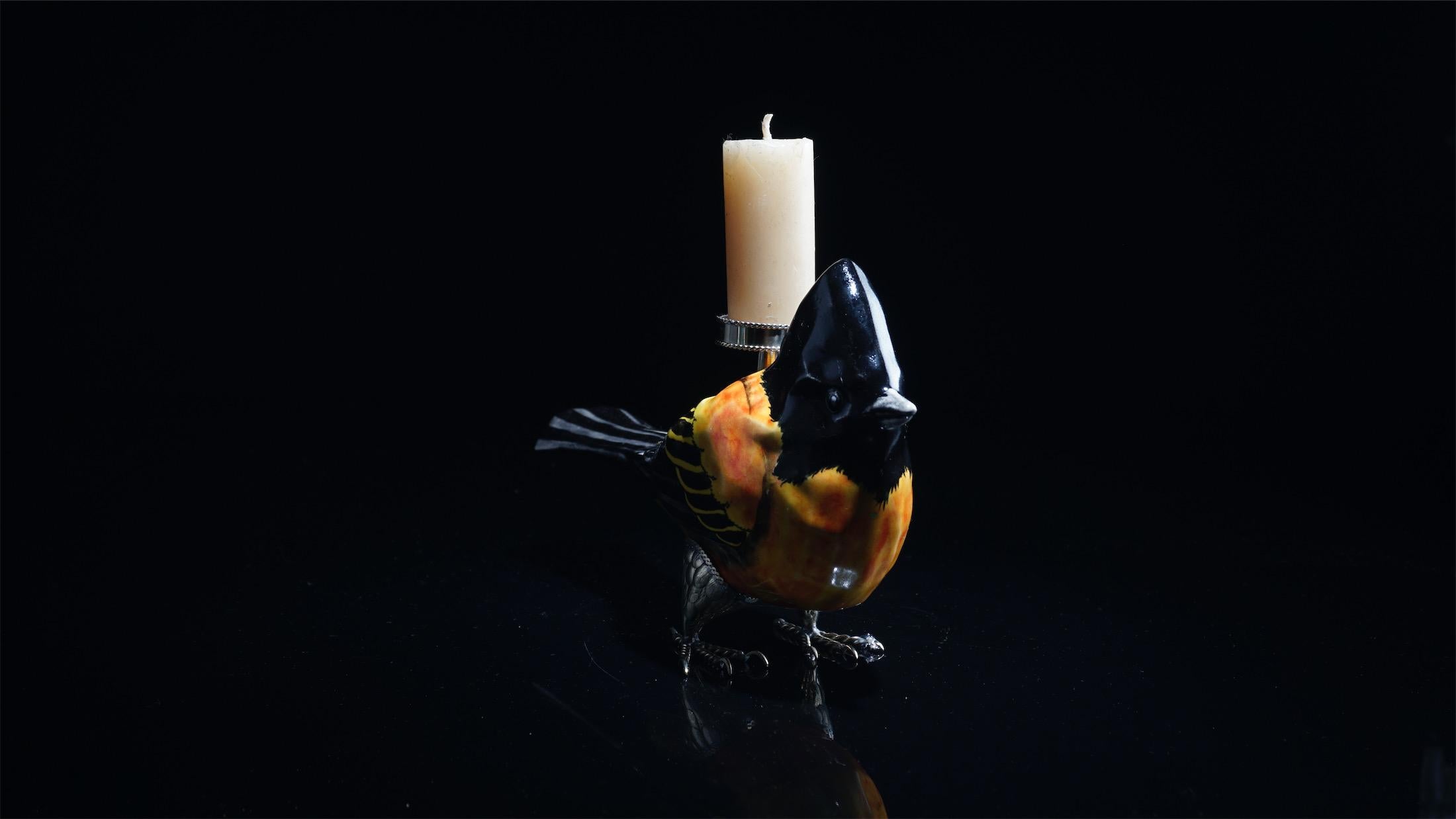 Unique Candle Holder Ceramic Bird and White Metal by Estudio Guerrero In New Condition For Sale In Guadalajara, Jalisco