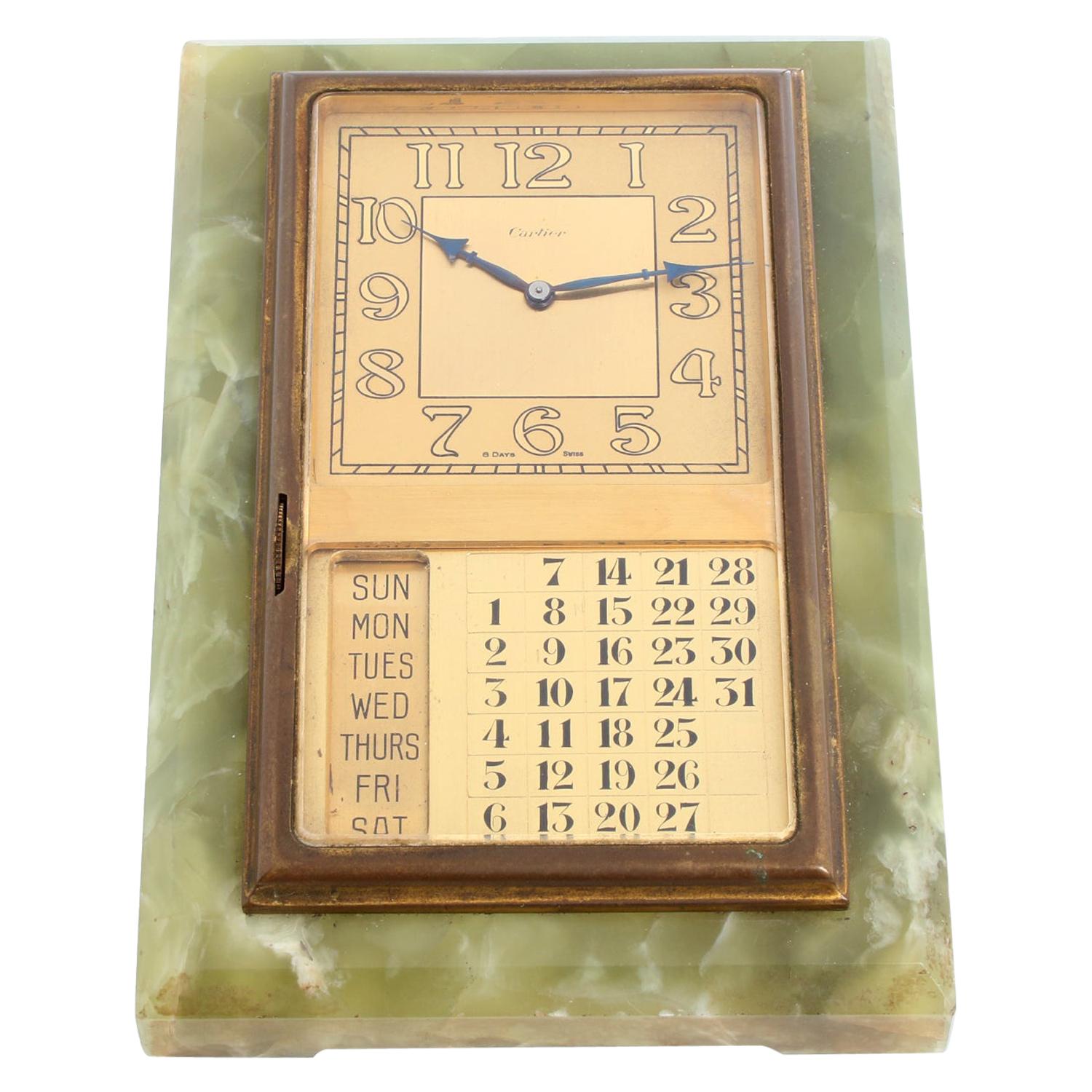 Unique Cartier Brass Mounted Calendar Desk Clock