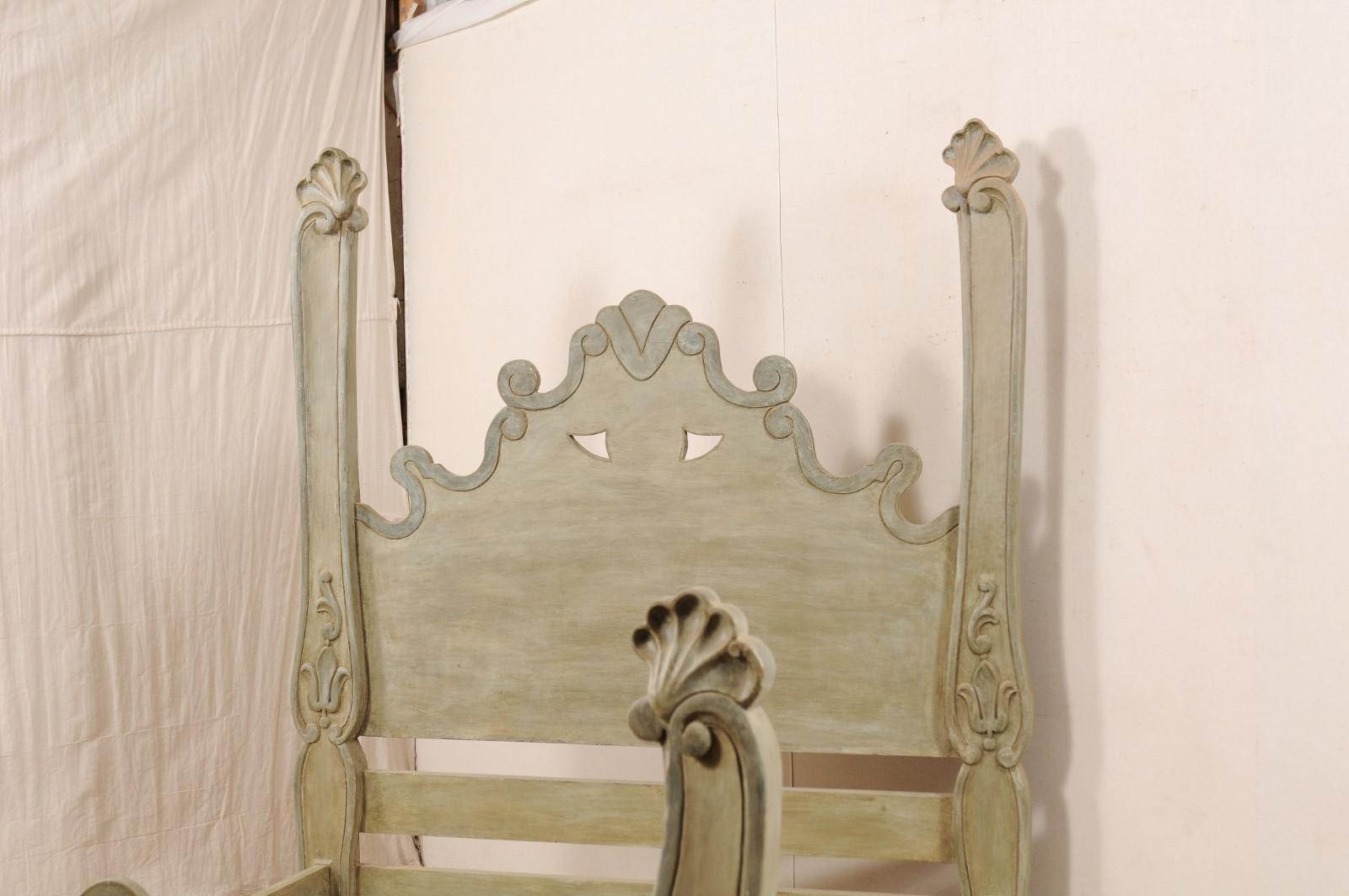 Brazilian Unique Carved and Painted Wood Queen Bed Frame from Brazil