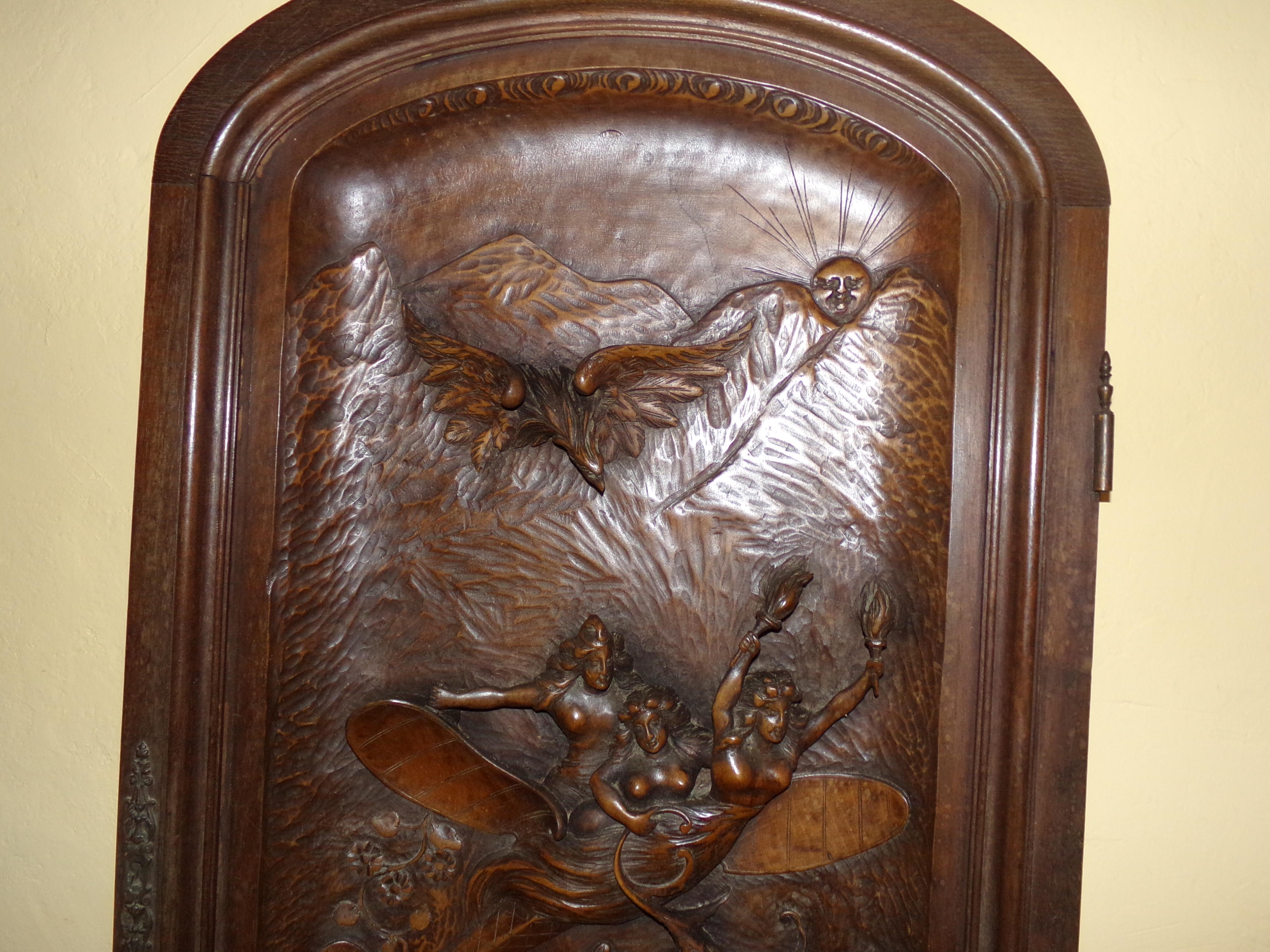 Romantic Unique Carved Door Depicting the Future of Flight, circa 1906 For Sale