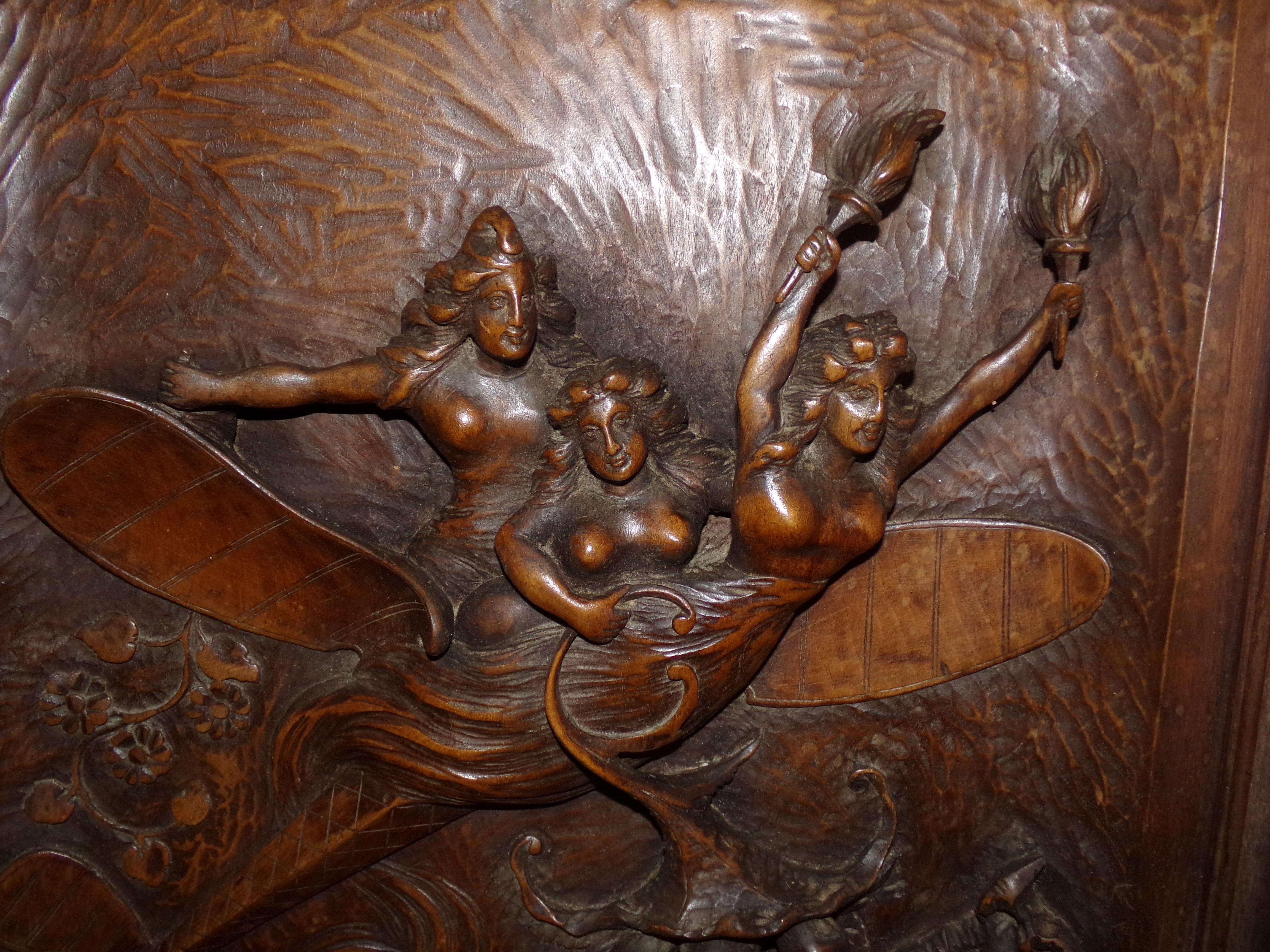 French Unique Carved Door Depicting the Future of Flight, circa 1906 For Sale