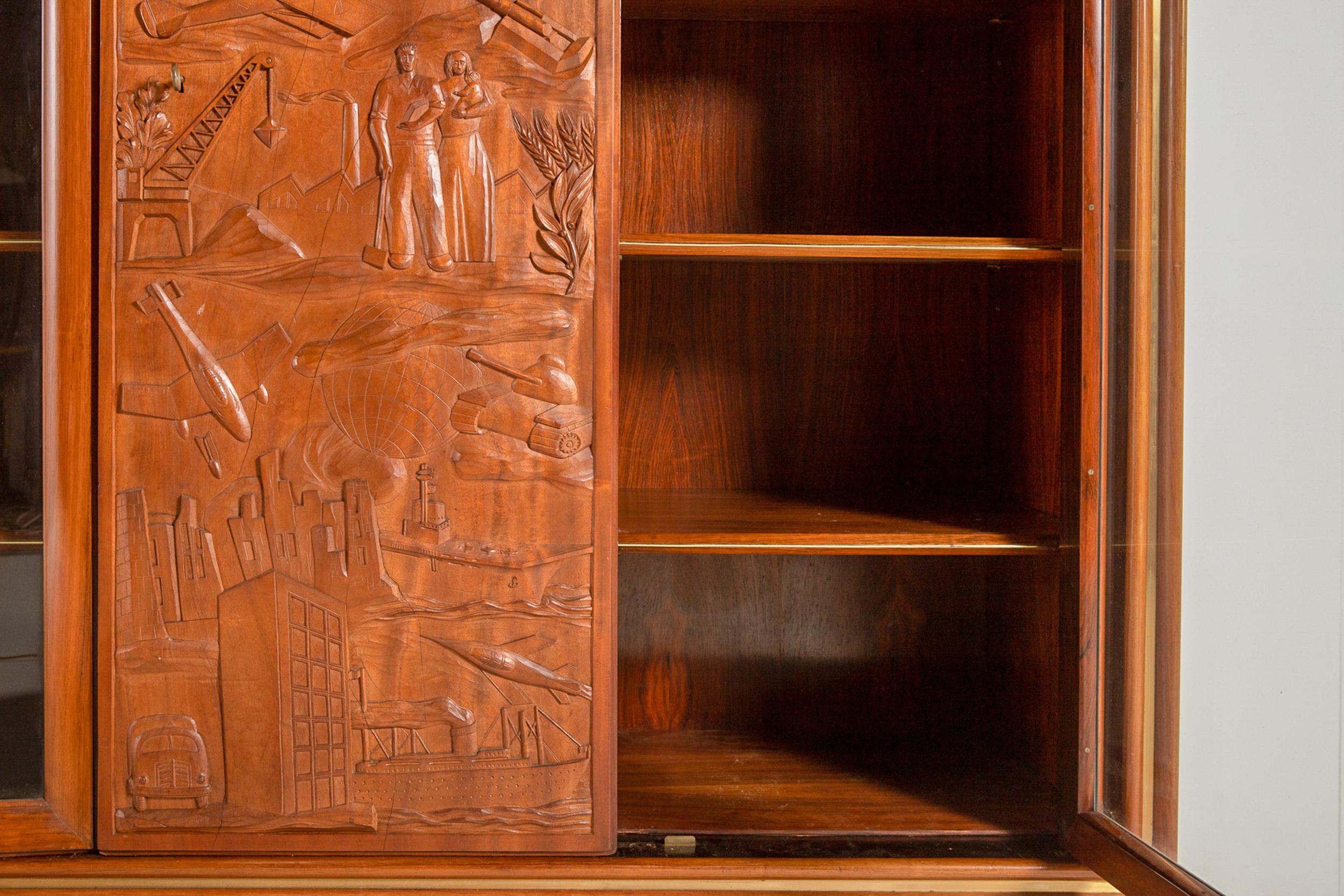 Unique Carved Walnut and Rosewood Display Cabinet For Sale 4