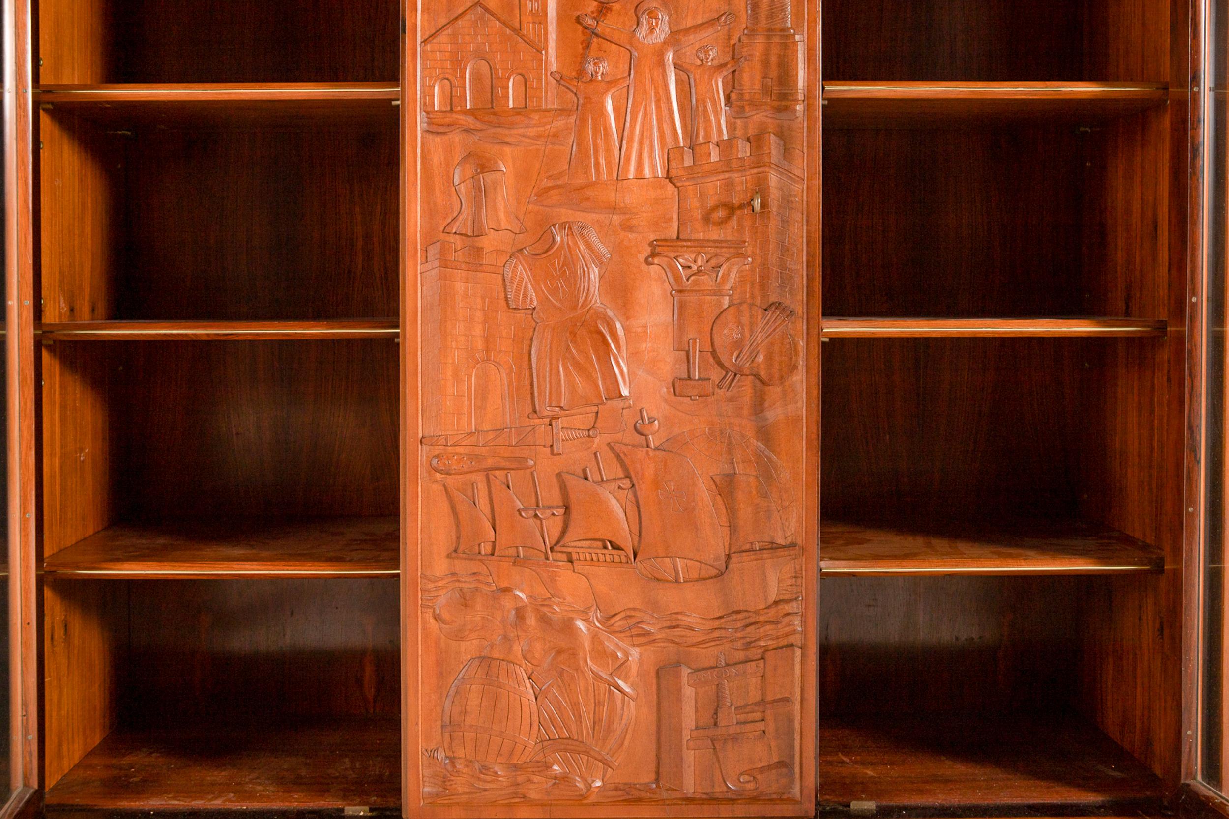 Unique Carved Walnut and Rosewood Display Cabinet For Sale 9