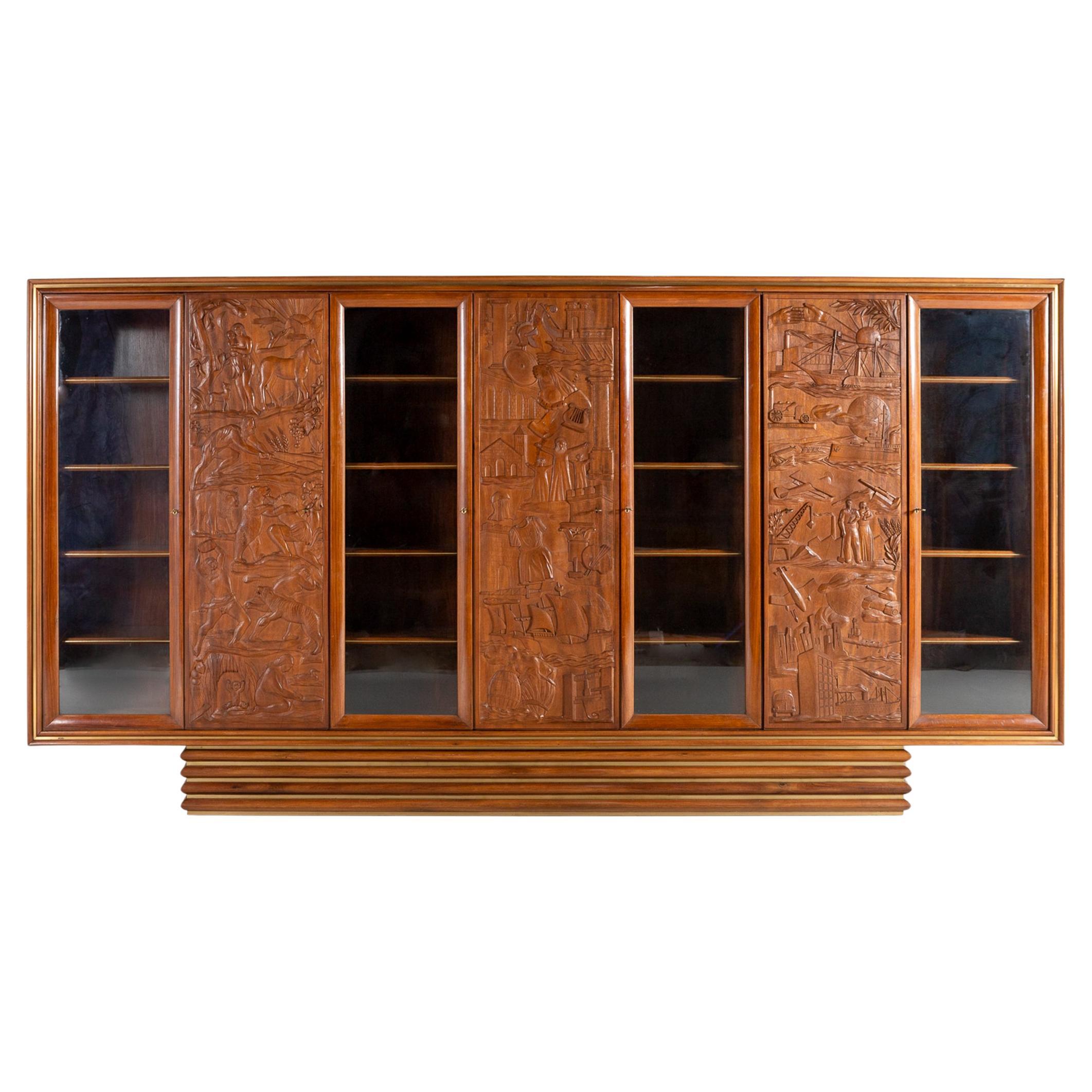 Unique Carved Walnut and Rosewood Display Cabinet For Sale