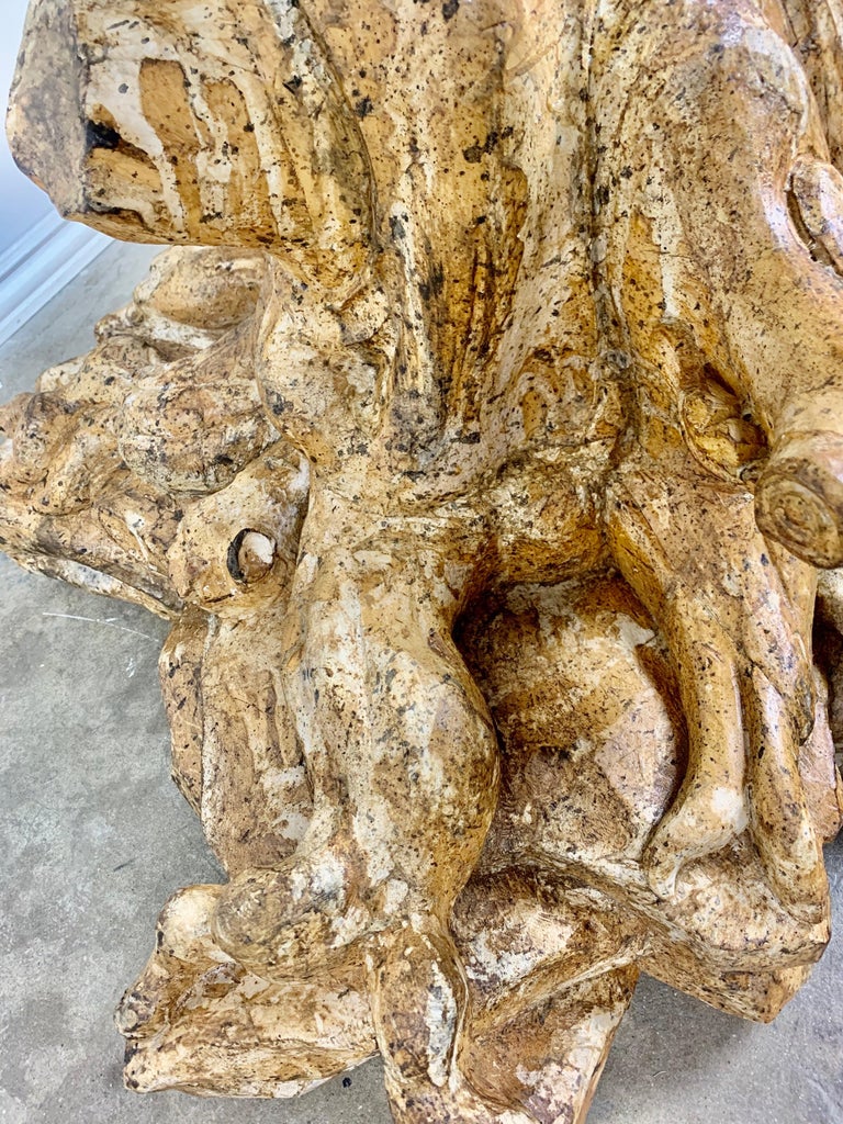 Unique Carved Wood Tree Trunk Table with Glass Top 3