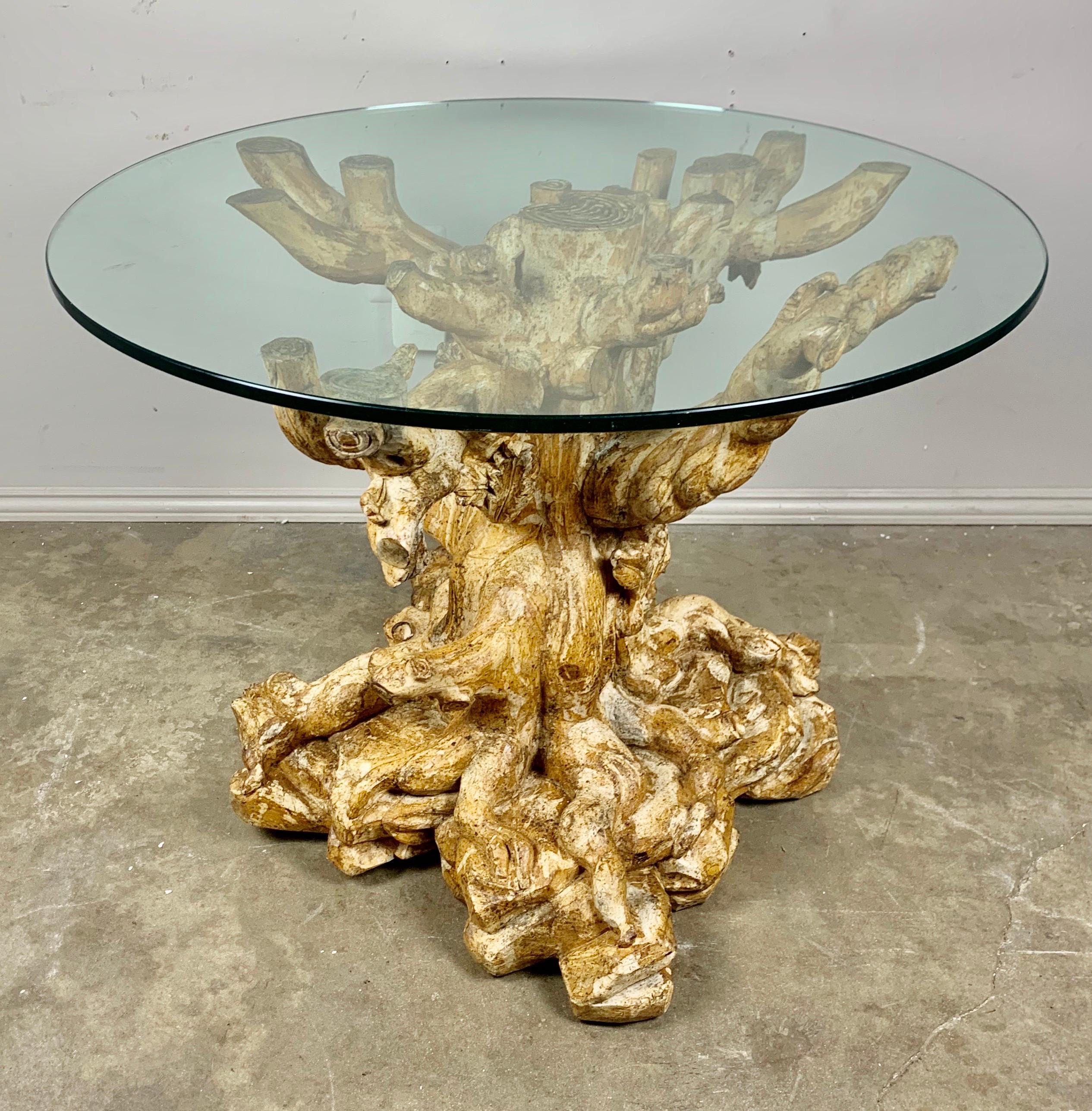 tree trunk dining table with glass top