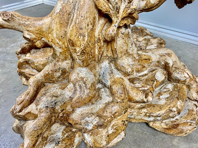 Unique Carved Wood Tree Trunk Table with Glass Top 1