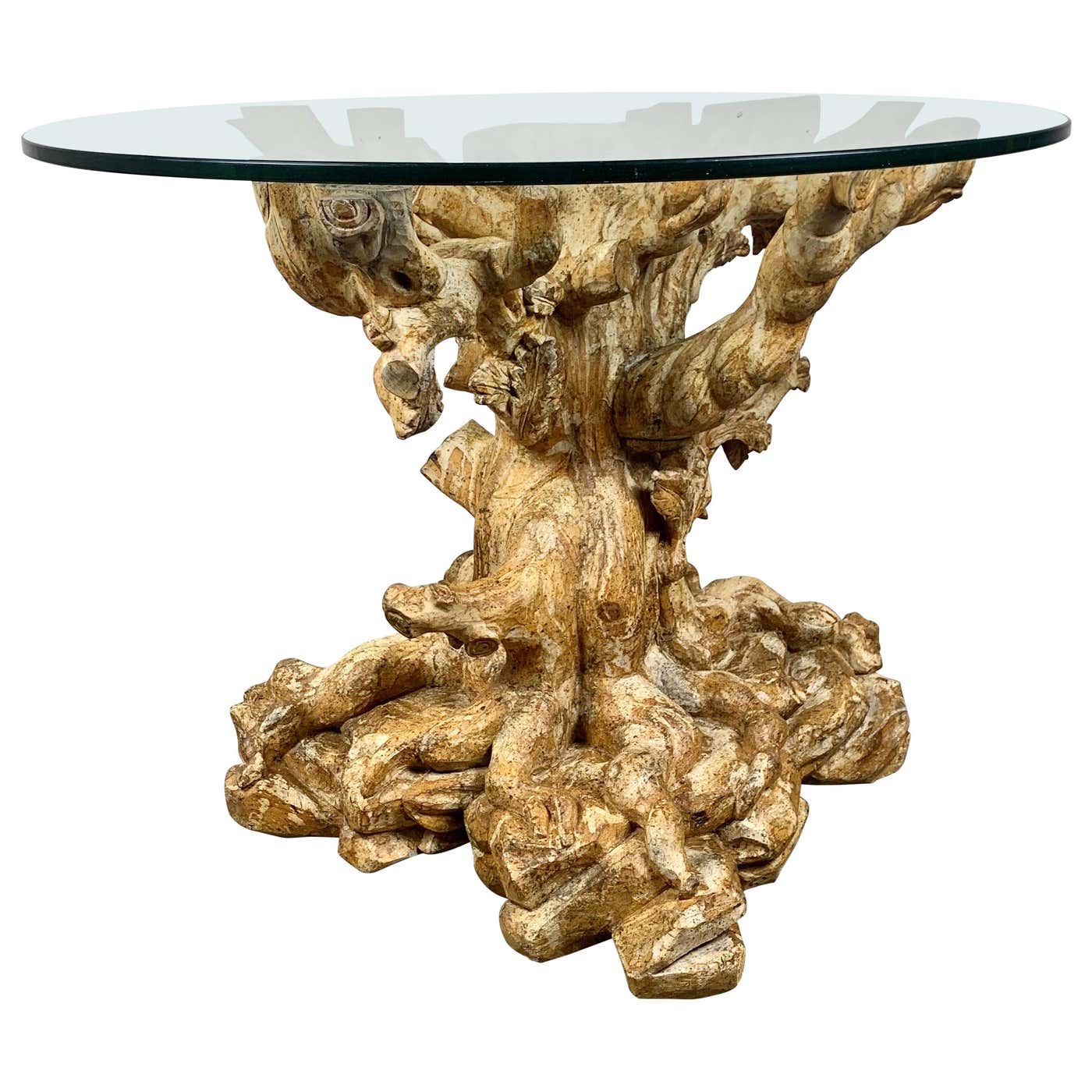 Tree Style Table Unique Carved Wood Tree Trunk Table with Glass Top at 1stDibs | tree ...