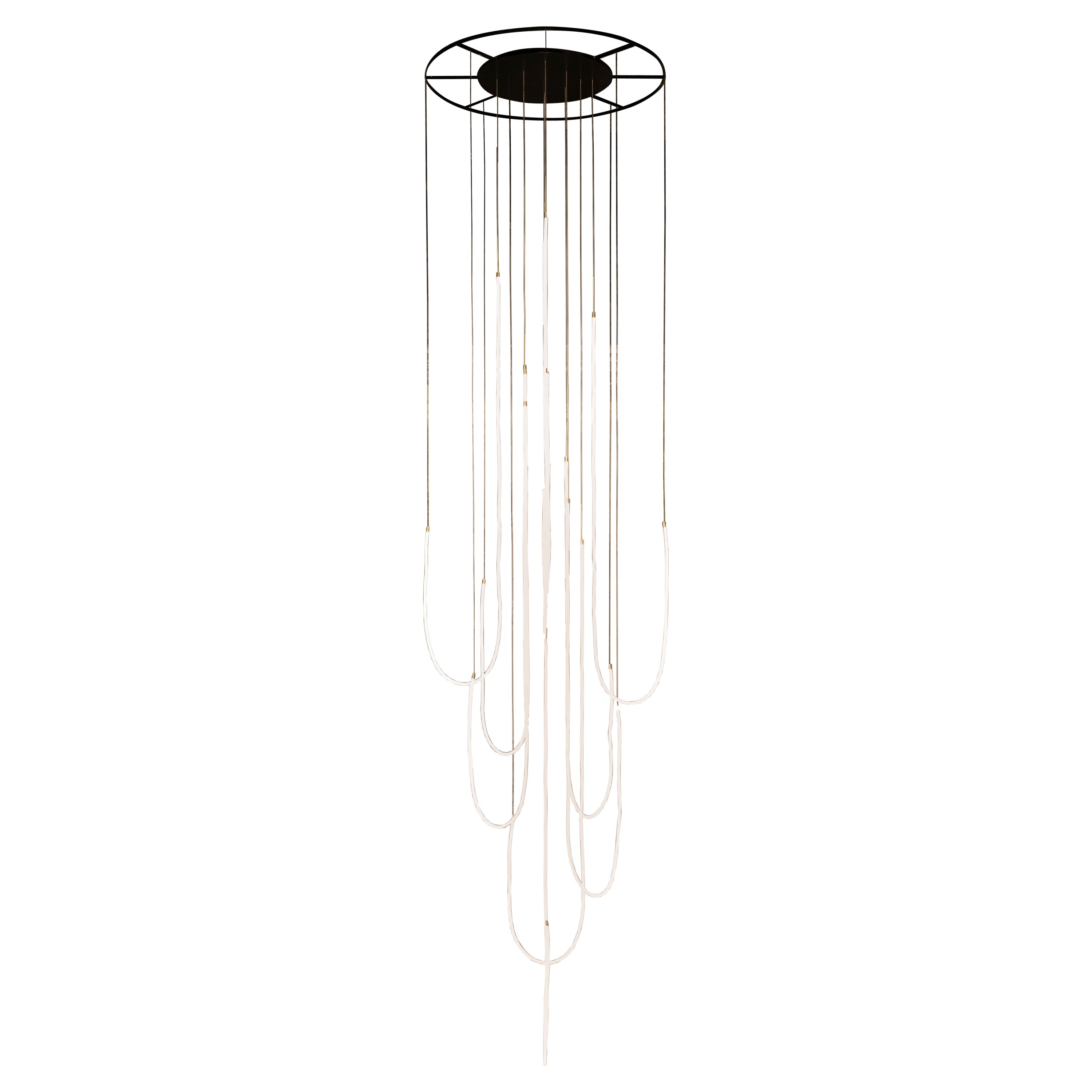 Unique Cascade Satin Brass Contemporary Light Suspension by Morghen Studio