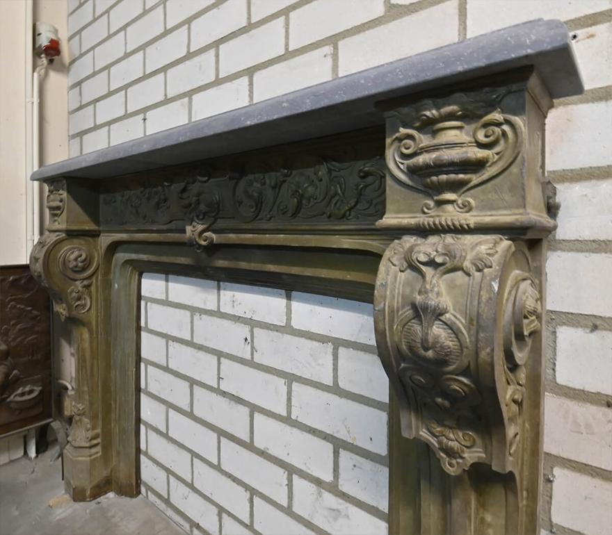 Stone Unique Cast iron fireplace mantel 19th Century