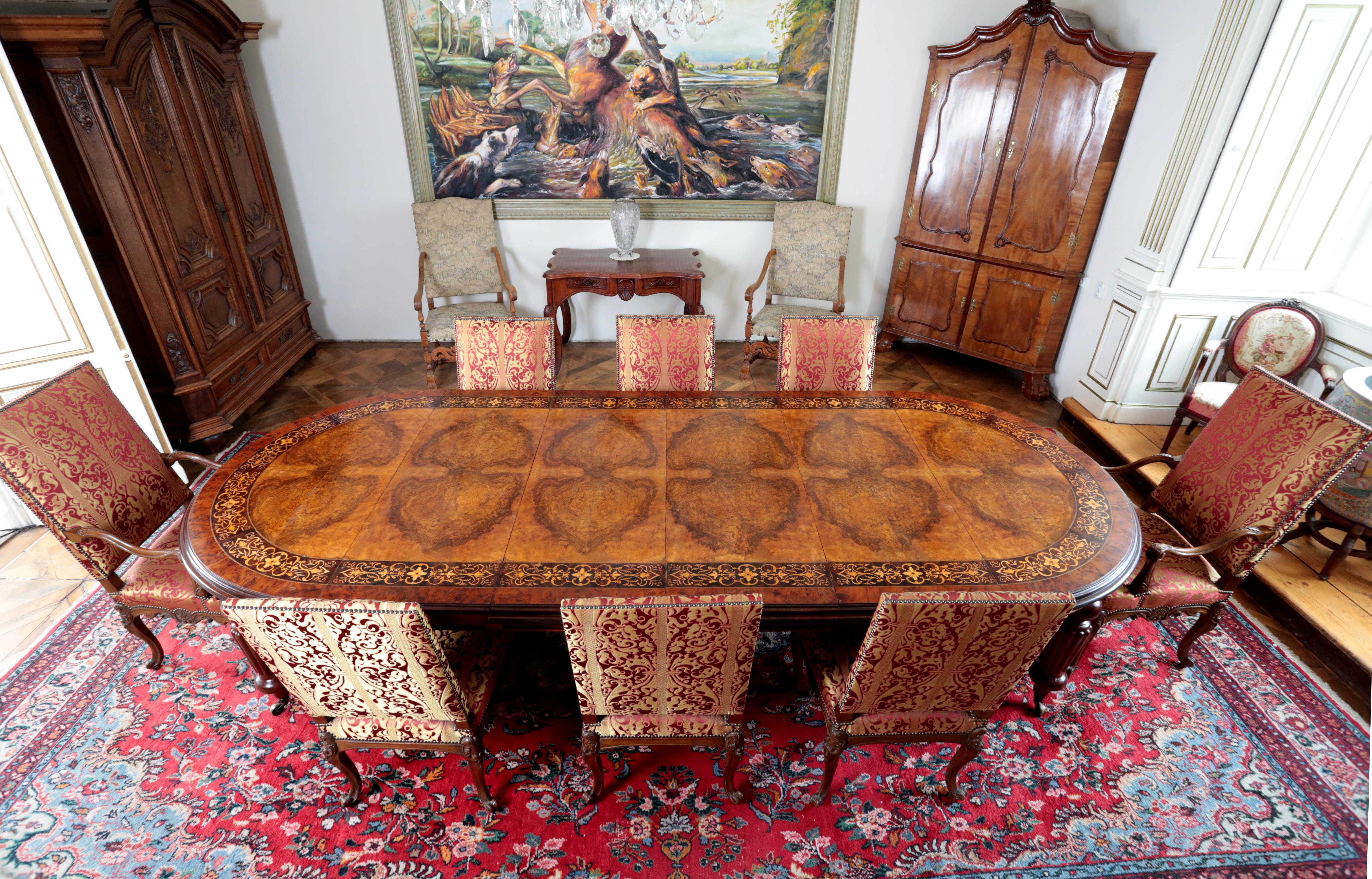 Unique castle dining / meeting table folding with marquetry For Sale 3