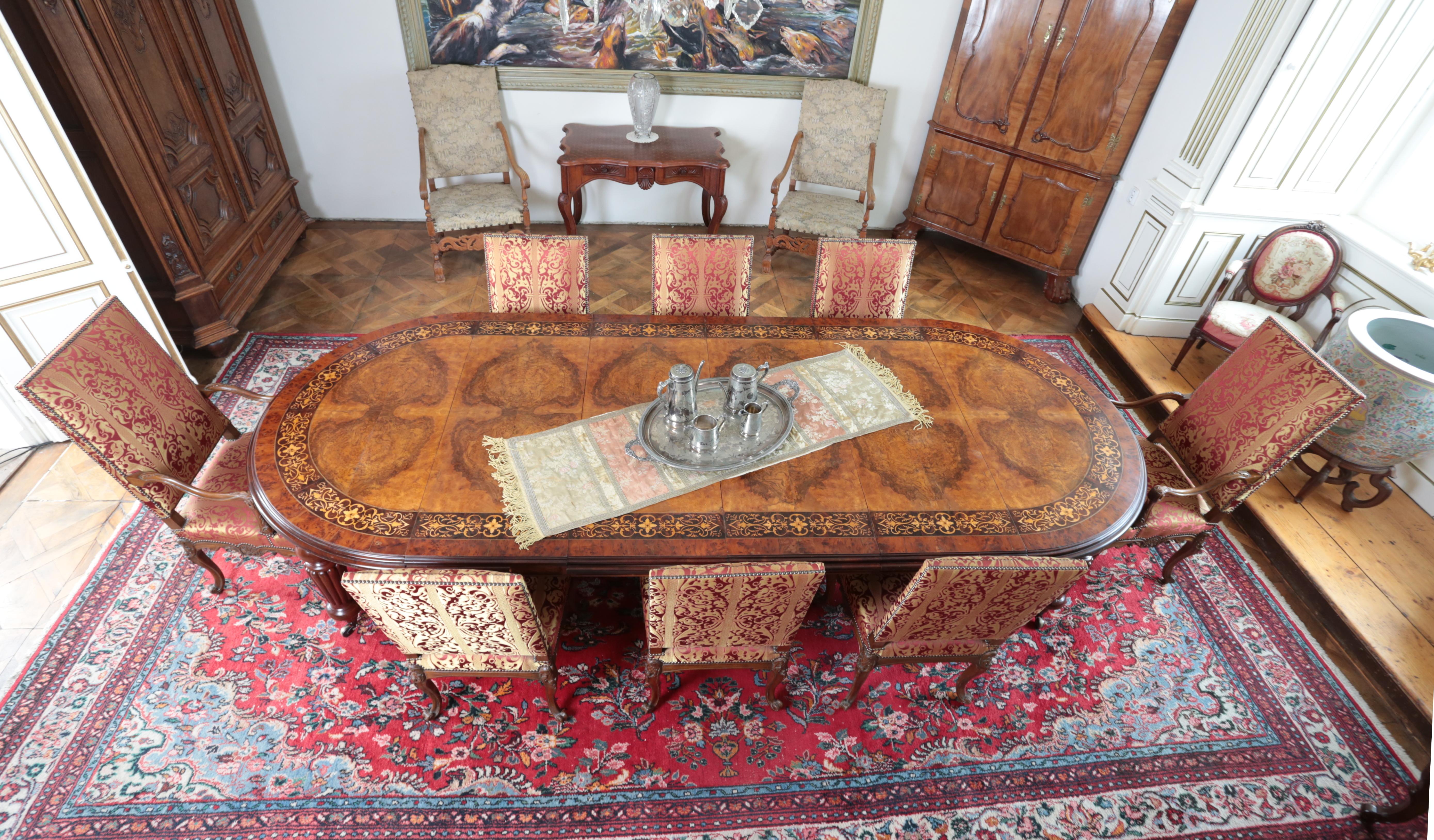 Hand-Crafted Unique castle dining / meeting table folding with marquetry For Sale