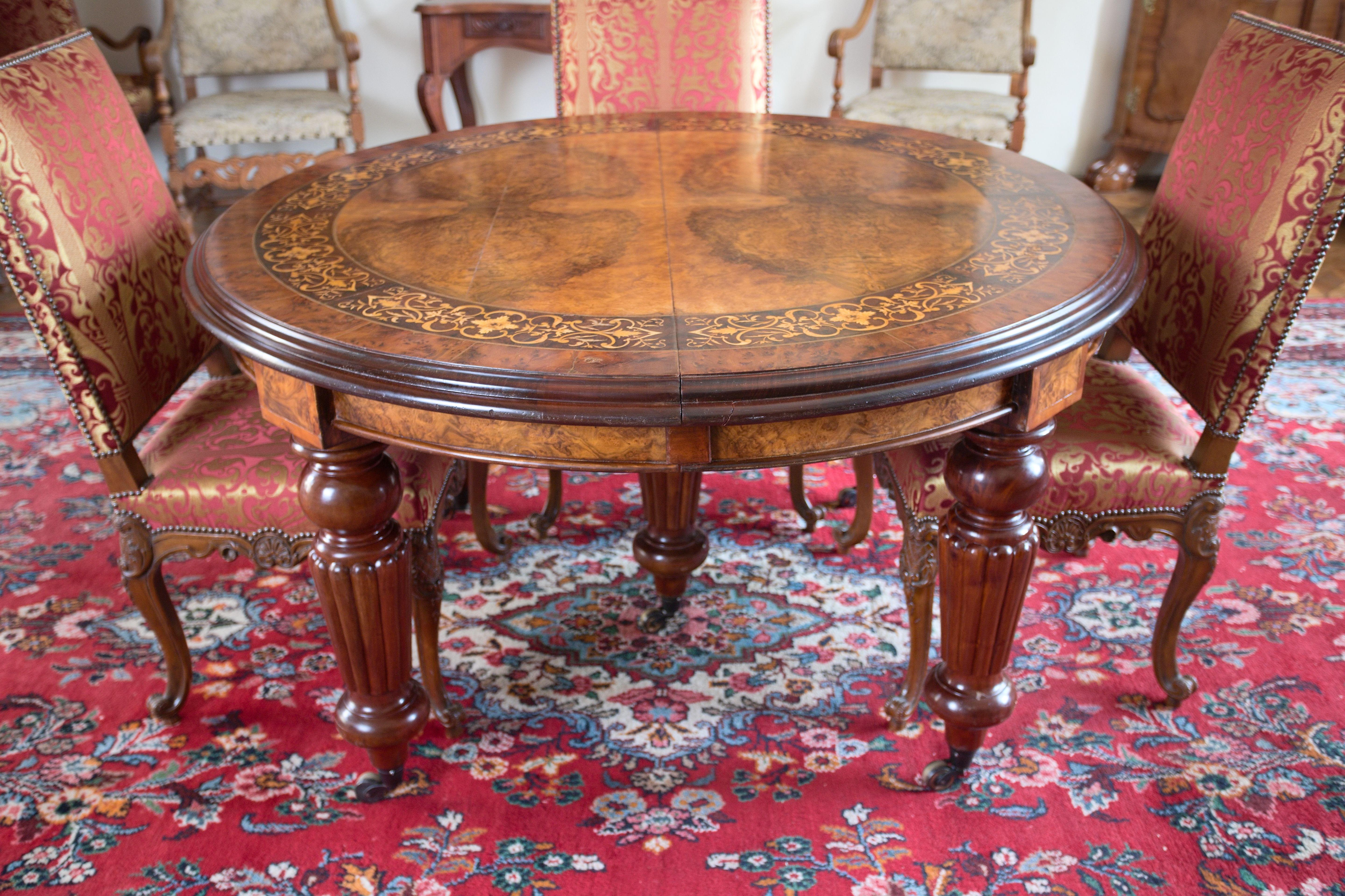 Unique castle dining / meeting table folding with marquetry For Sale 1