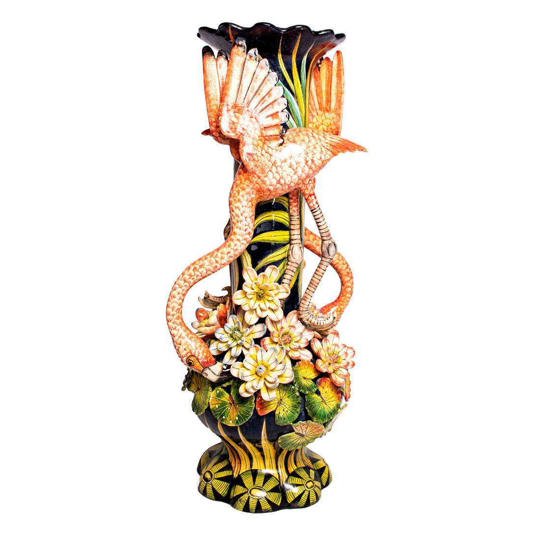 Eine einzigartige Flamingo-Vase aus Keramik, hergestellt in Südafrika (Südafrikanisch)