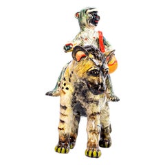 Unique Ceramic Hyena and Monkey sculpture made in South Africa