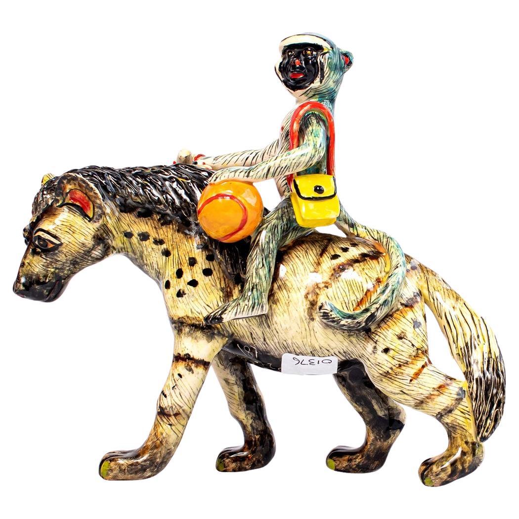 Unique Ceramic Hyena and Monkey sculpture made in South Africa