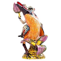 Sculpture unique en céramique représentant un Kingfisher et un singe, réalisée à la main en Afrique du Sud
