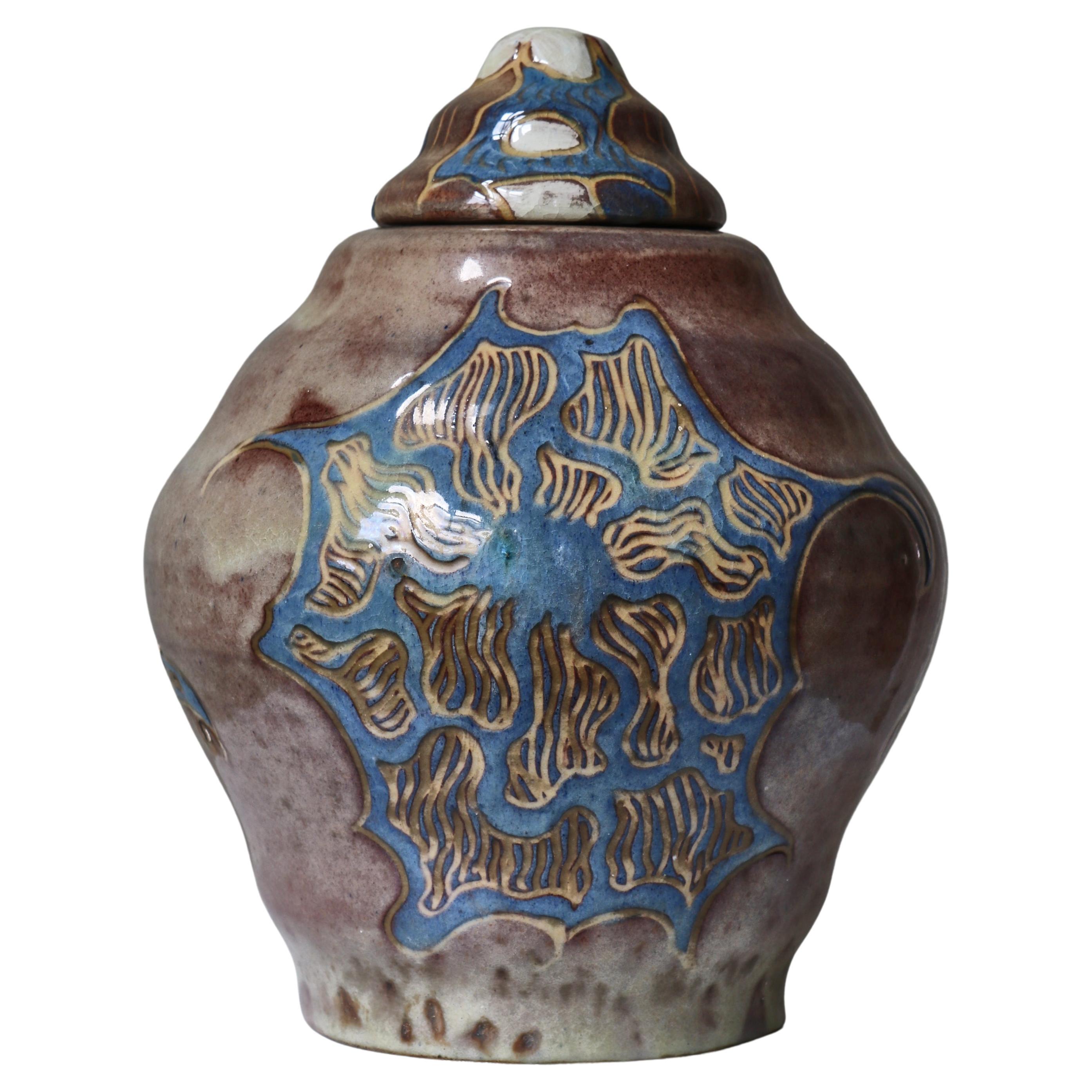 Unique Ceramic Lidded Jar by Møller & Bøgely, Art Nouveau, Denmark, 1910s For Sale