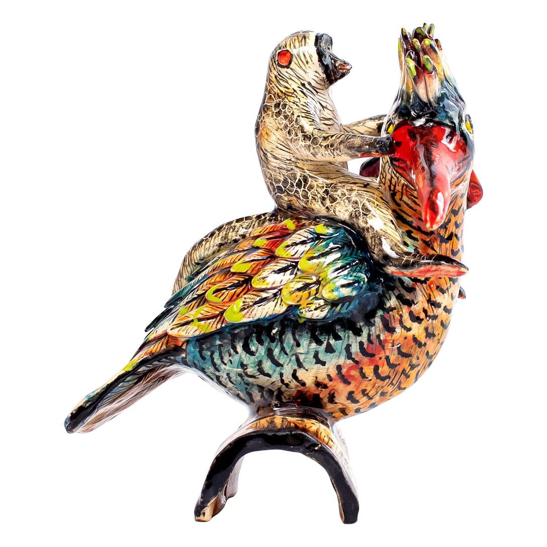 Cuit Sculpture unique en céramique représentant un singe et un Kingfisher, réalisée à la main en Afrique du Sud en vente