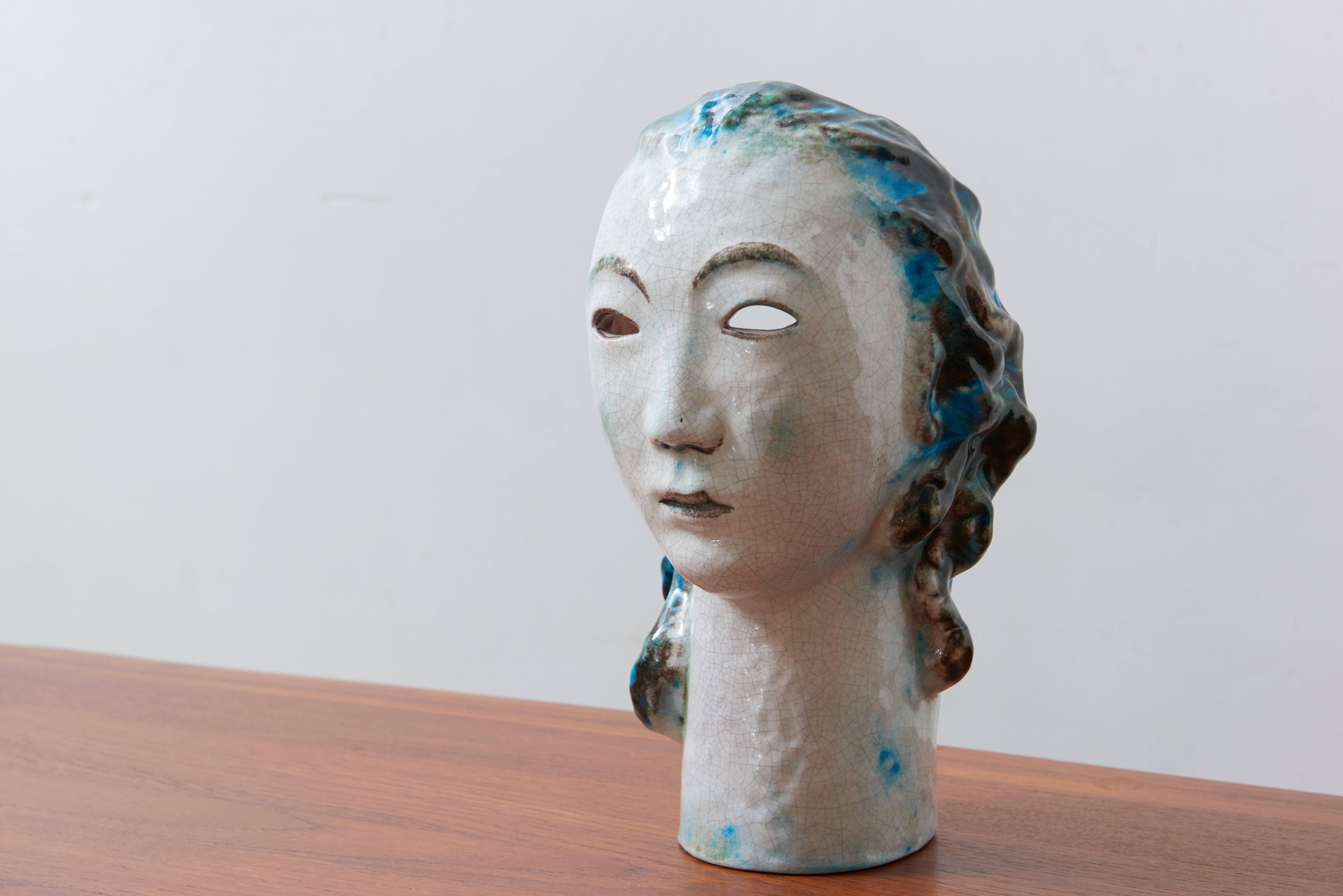 girl with blue hair sculpture