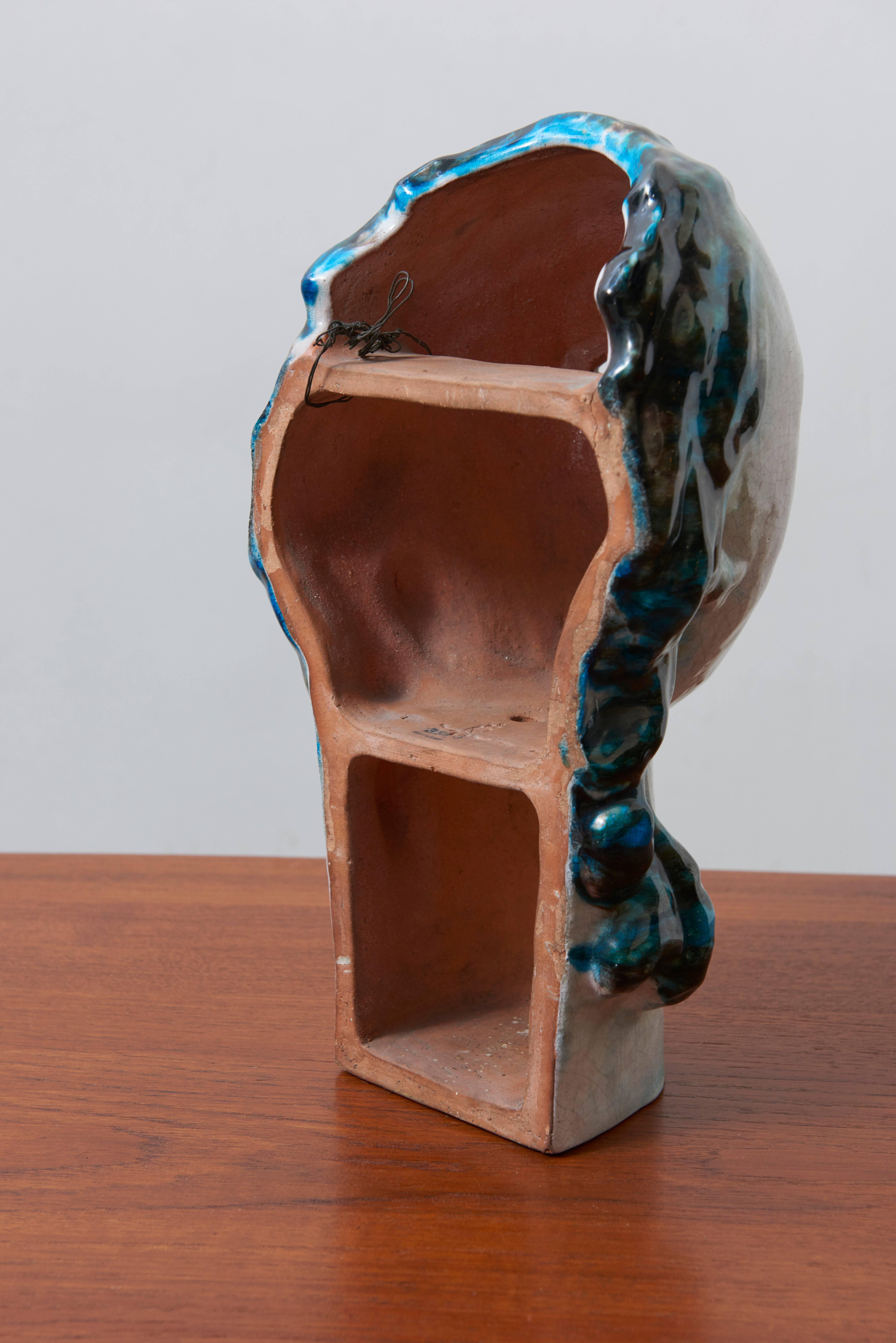 Glazed Unique Ceramic Portret Buste, Girl with Blue Hair by Erwin Spuler 1930s, Germany For Sale