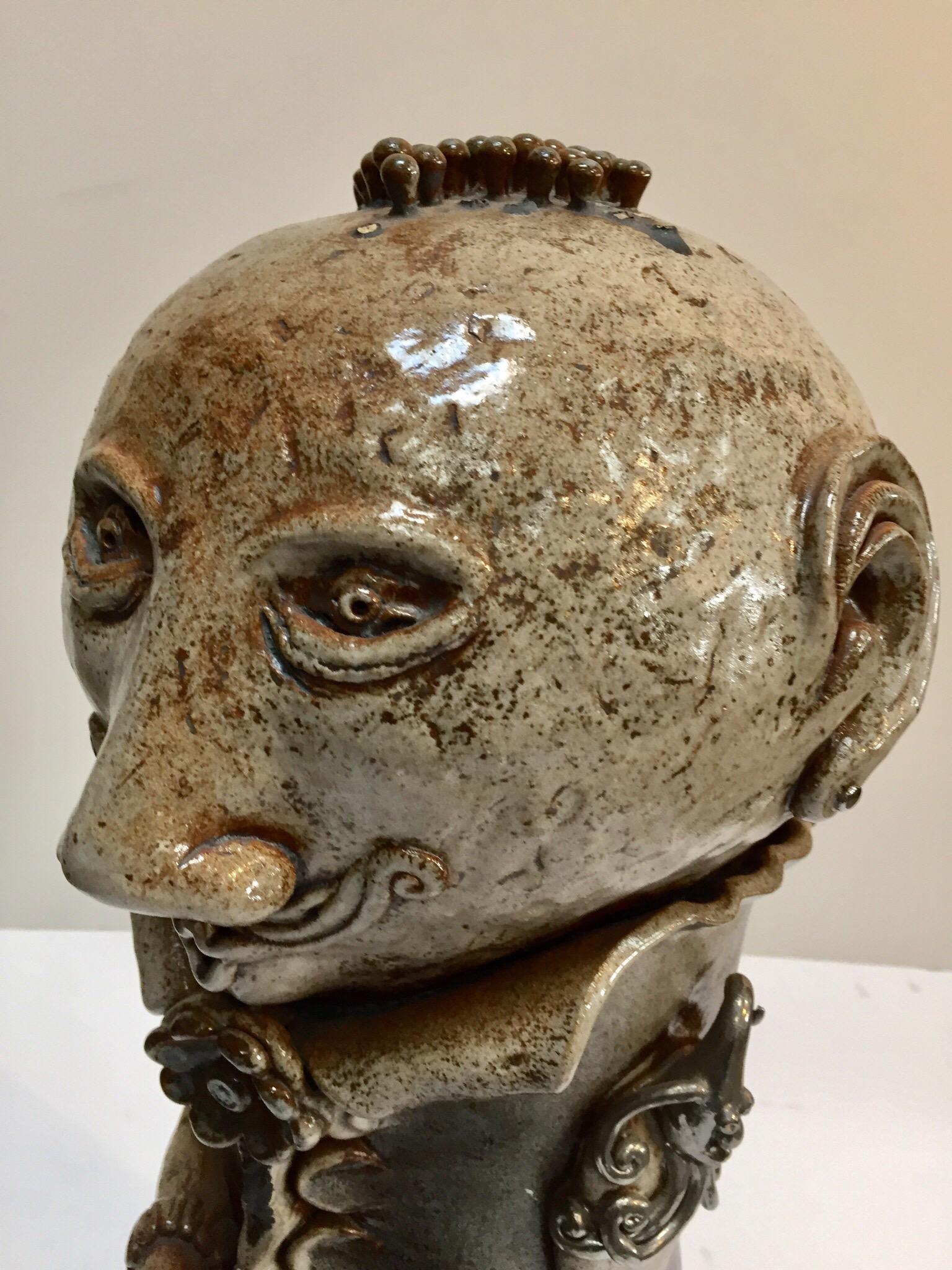 Mid-Century Modern Art Studio Pop Brutalist Fantasy Figure Signed Ceramic Sculpture Capron Style For Sale
