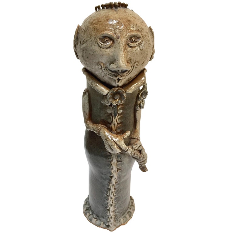 Art Studio Pop Brutalist Fantasy Figure Signed Ceramic Sculpture  For Sale