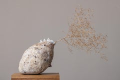 Unique Ceramic Sculpture by Cathy Astolfi, Organic Wabi-Sabi Stoneware on Stone