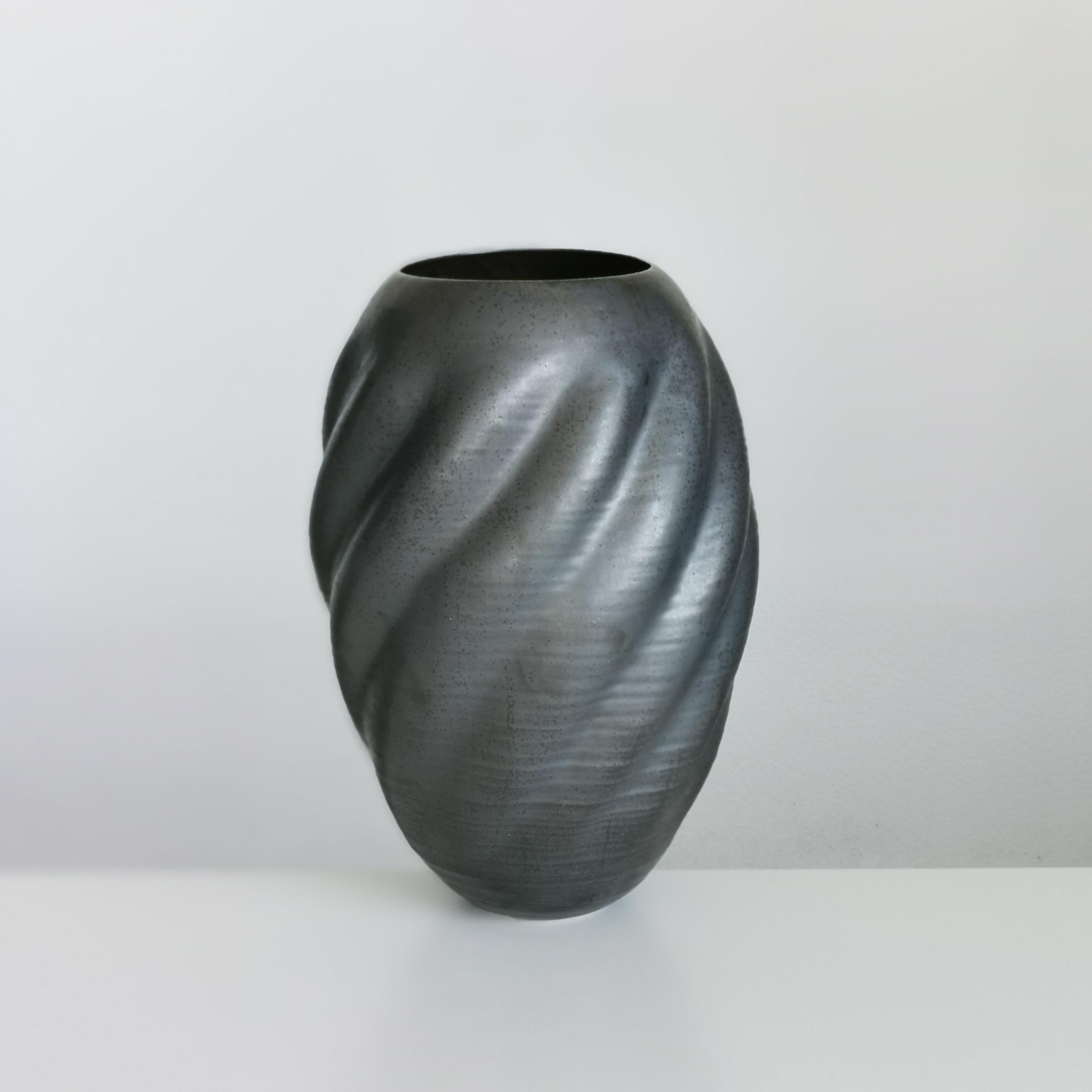 Organic Modern Unique Ceramic Sculpture Vessel N.55, Black Wave Form, Objet d'Art For Sale