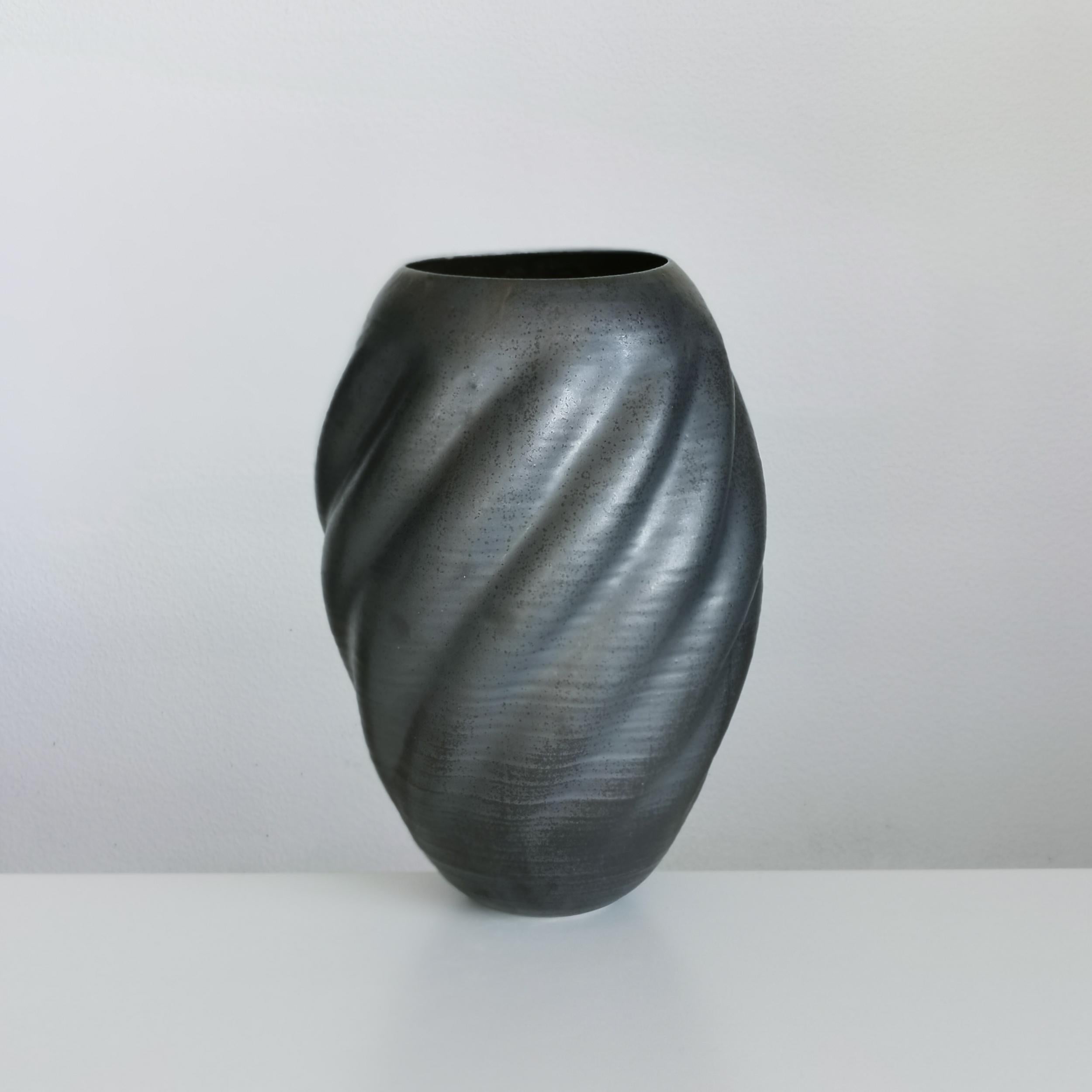 Spanish Unique Ceramic Sculpture Vessel N.55, Black Wave Form, Objet d'Art For Sale