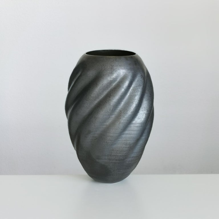 Contemporary Unique Ceramic Sculpture Vessel N.55, Black Wave Form, Objet d'Art For Sale