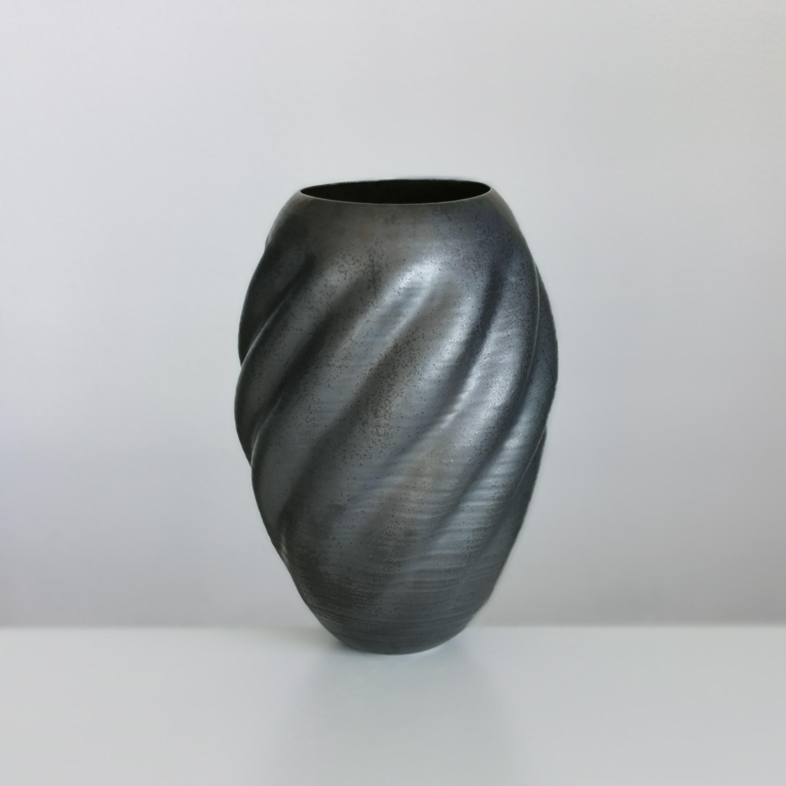 Contemporary Unique Ceramic Sculpture Vessel N.55, Black Wave Form, Objet d'Art For Sale