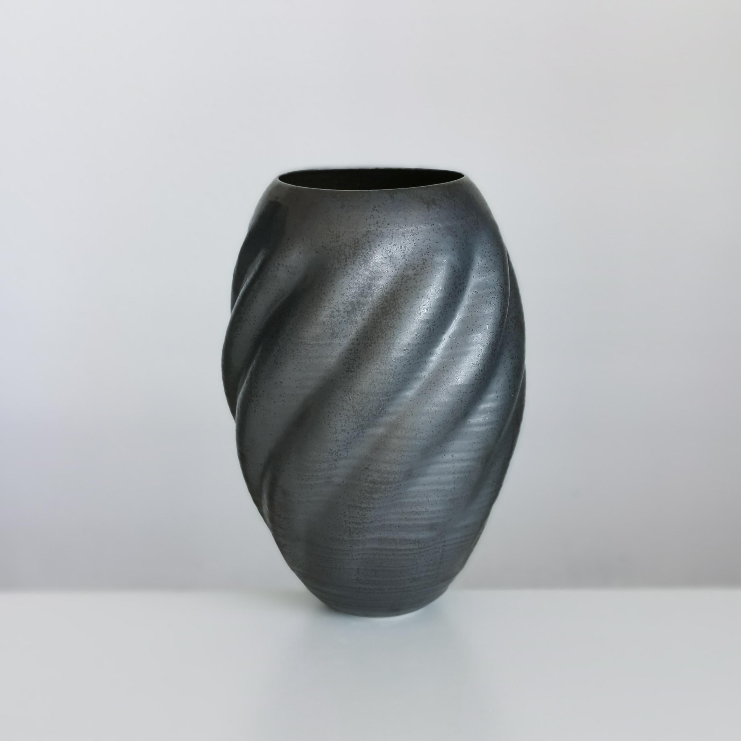 Clay Unique Ceramic Sculpture Vessel N.55, Black Wave Form, Objet d'Art