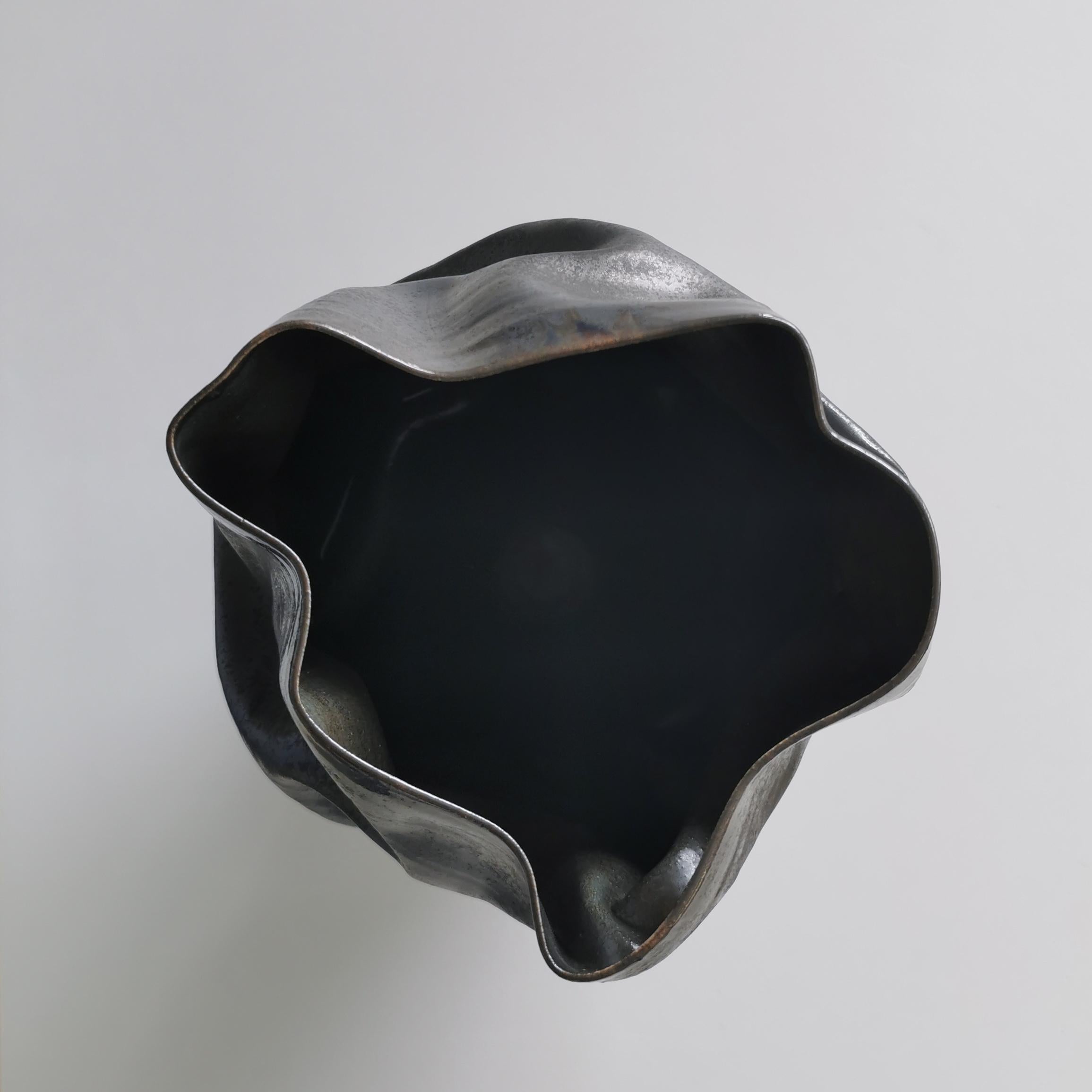 Unique Ceramic Sculpture Vessel N.57, Black Dehydrated Form, Objet d'Art 2
