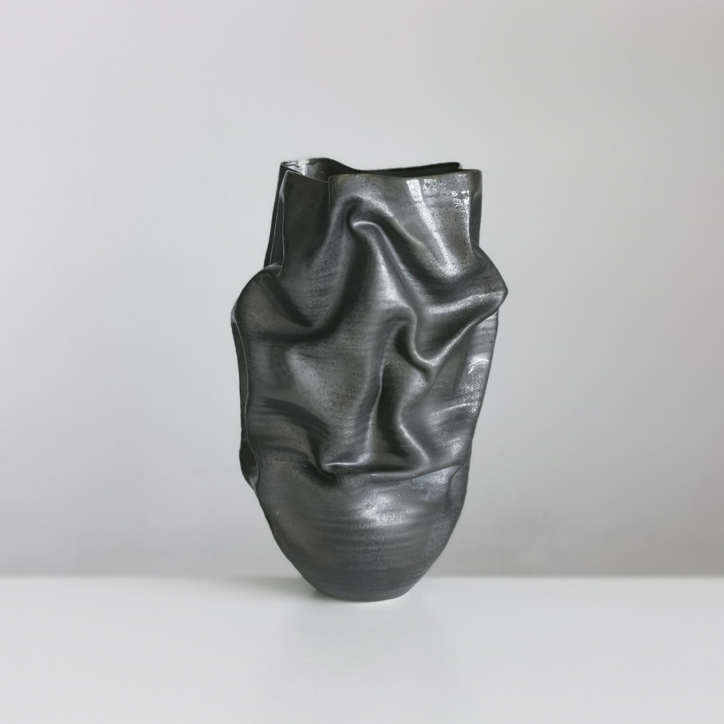 Spanish Unique Ceramic Sculpture Vessel N.57, Black Dehydrated Form, Objet d'Art