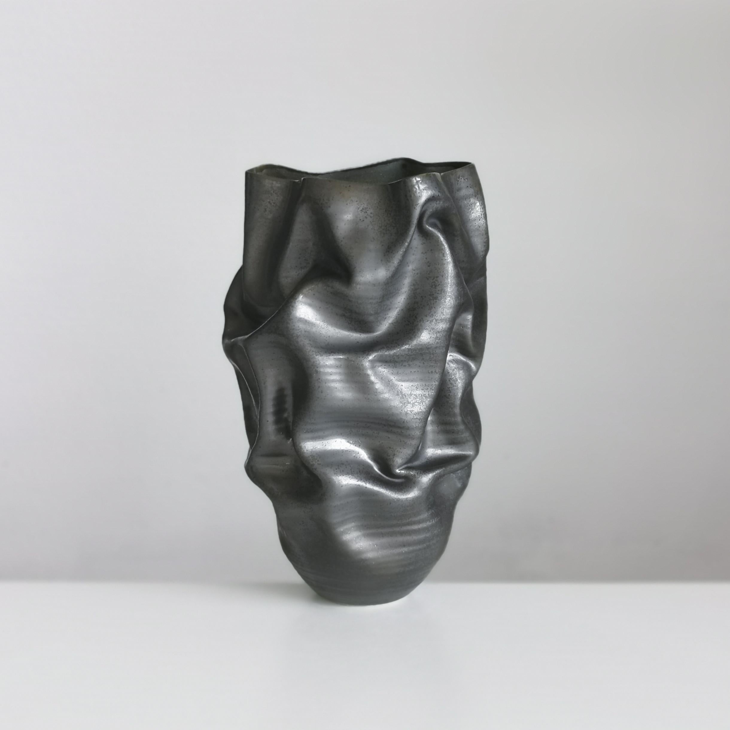 Other Unique Ceramic Sculpture Vessel N.57, Black Dehydrated Form, Objet d'Art