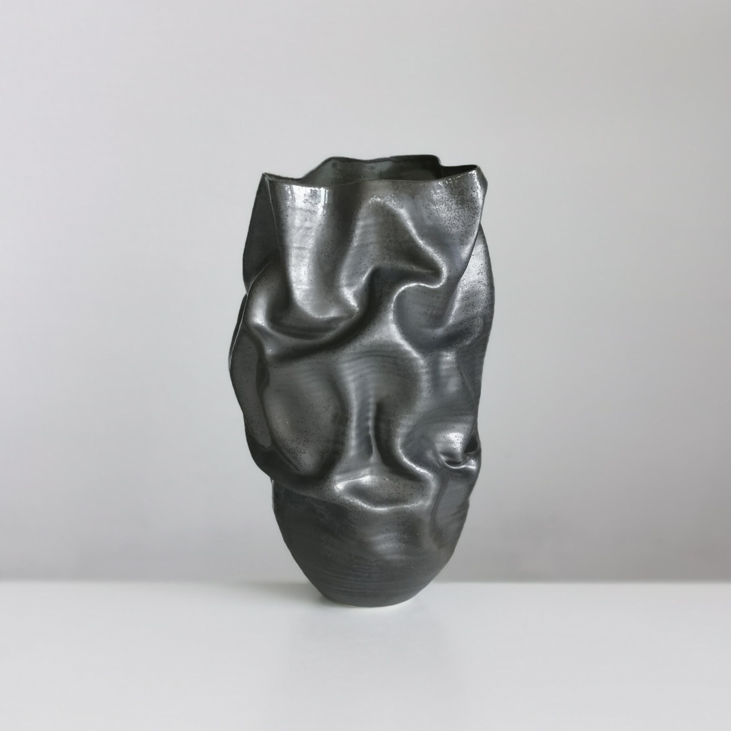 Unique Ceramic Sculpture Vessel N.57, Black Dehydrated Form, Objet d'Art In New Condition In London, GB