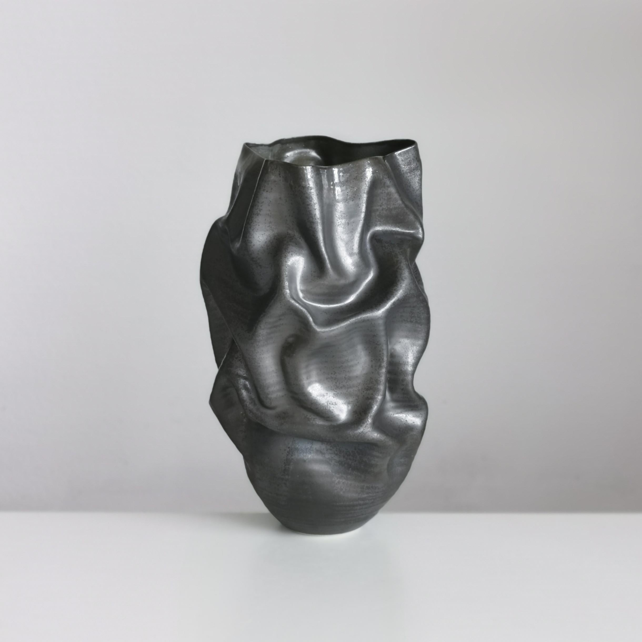 Contemporary Unique Ceramic Sculpture Vessel N.57, Black Dehydrated Form, Objet d'Art