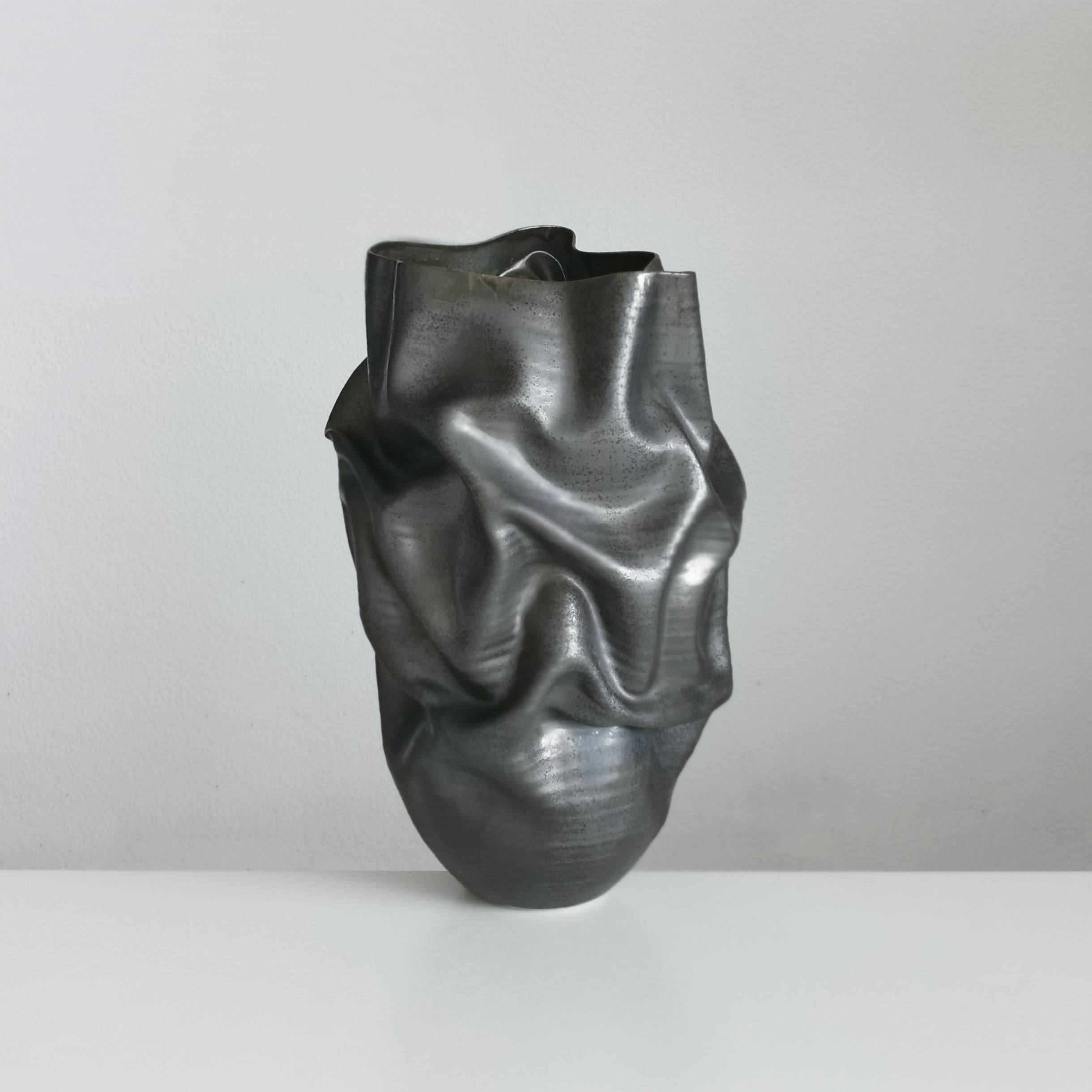 Clay Unique Ceramic Sculpture Vessel N.57, Black Dehydrated Form, Objet d'Art