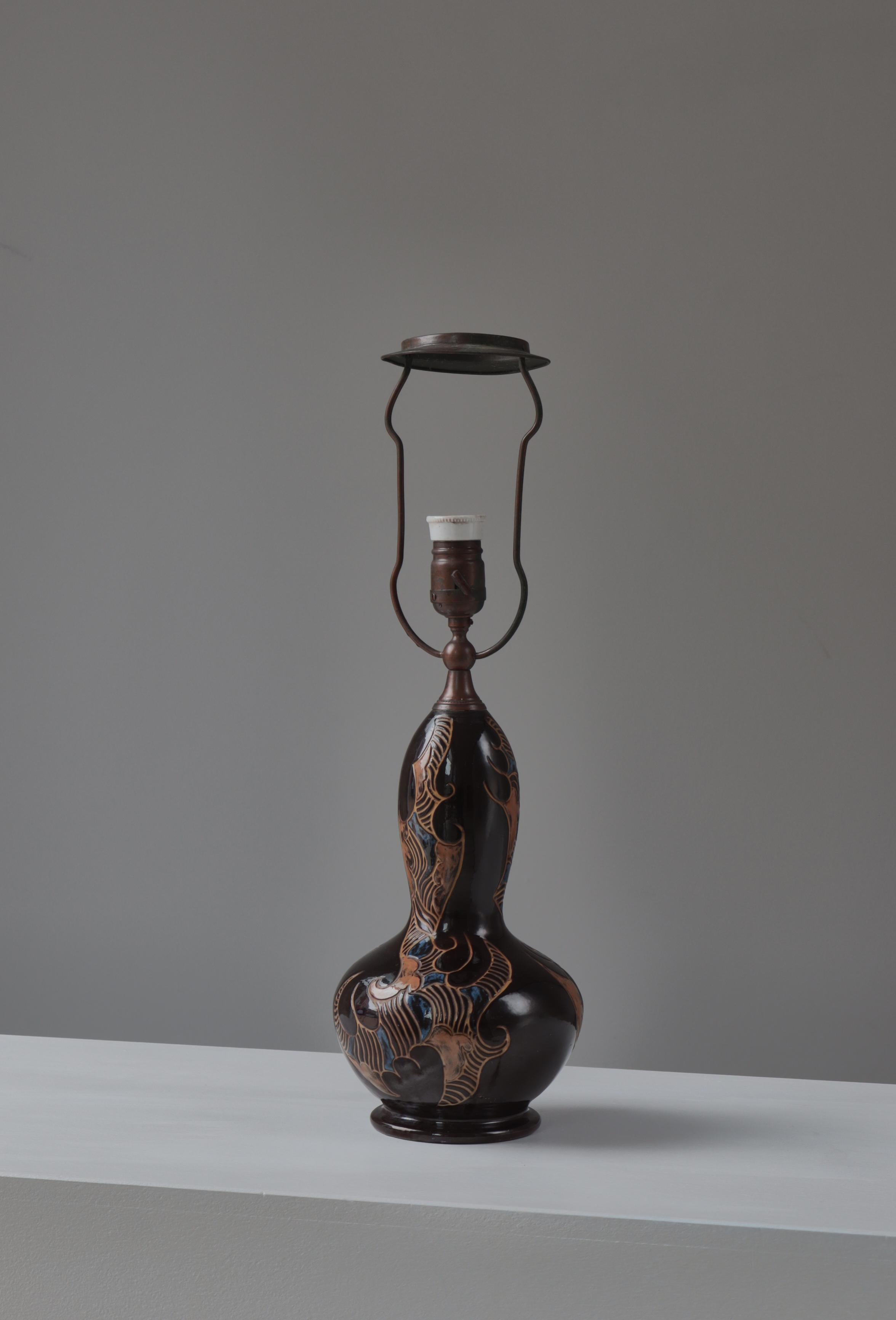 Unique Ceramic Table Lamp by Møller & Bøgely, Art Nouveau, Denmark, 1910s For Sale 5