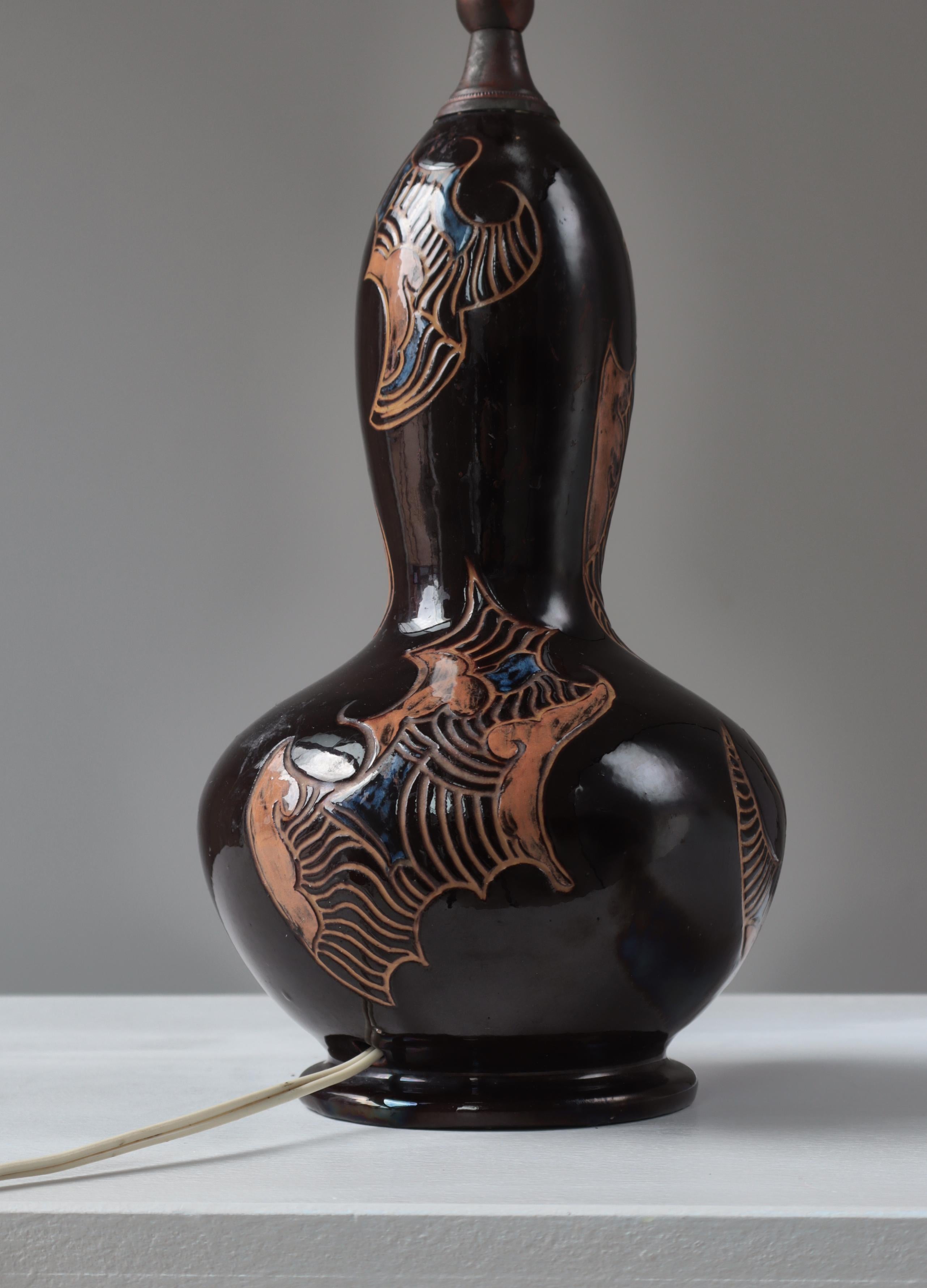 Unique Ceramic Table Lamp by Møller & Bøgely, Art Nouveau, Denmark, 1910s For Sale 7