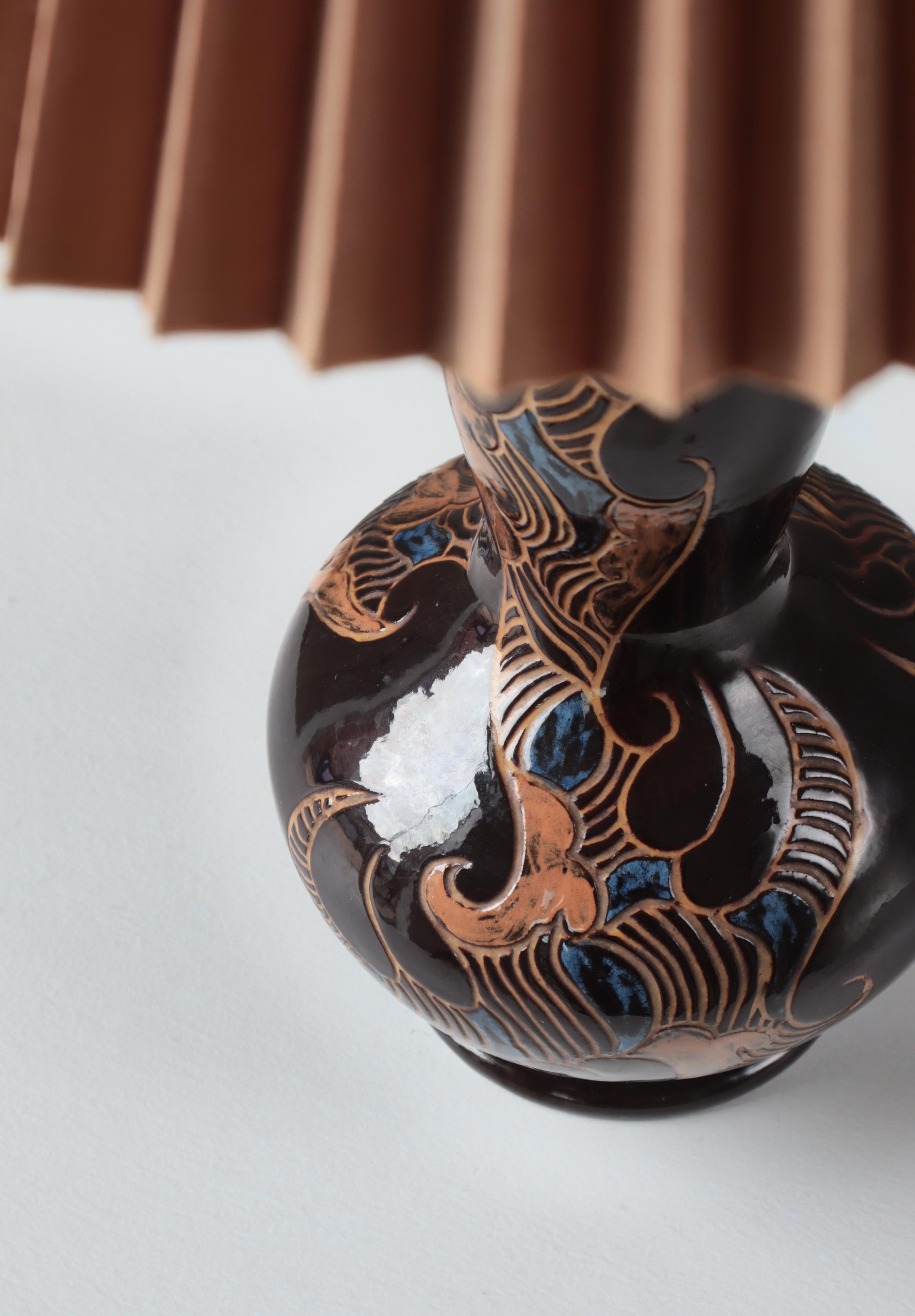 Unique Ceramic Table Lamp by Møller & Bøgely, Art Nouveau, Denmark, 1910s In Good Condition For Sale In Odense, DK