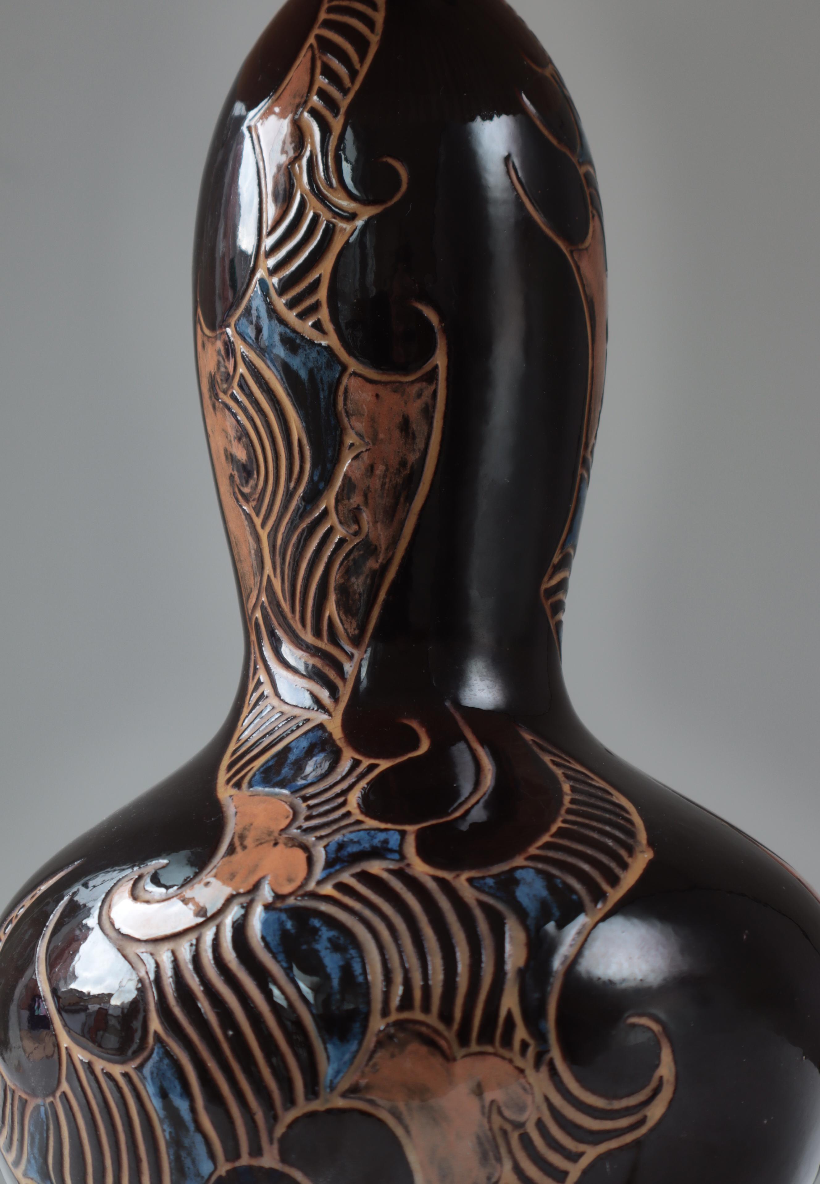 Early 20th Century Unique Ceramic Table Lamp by Møller & Bøgely, Art Nouveau, Denmark, 1910s For Sale