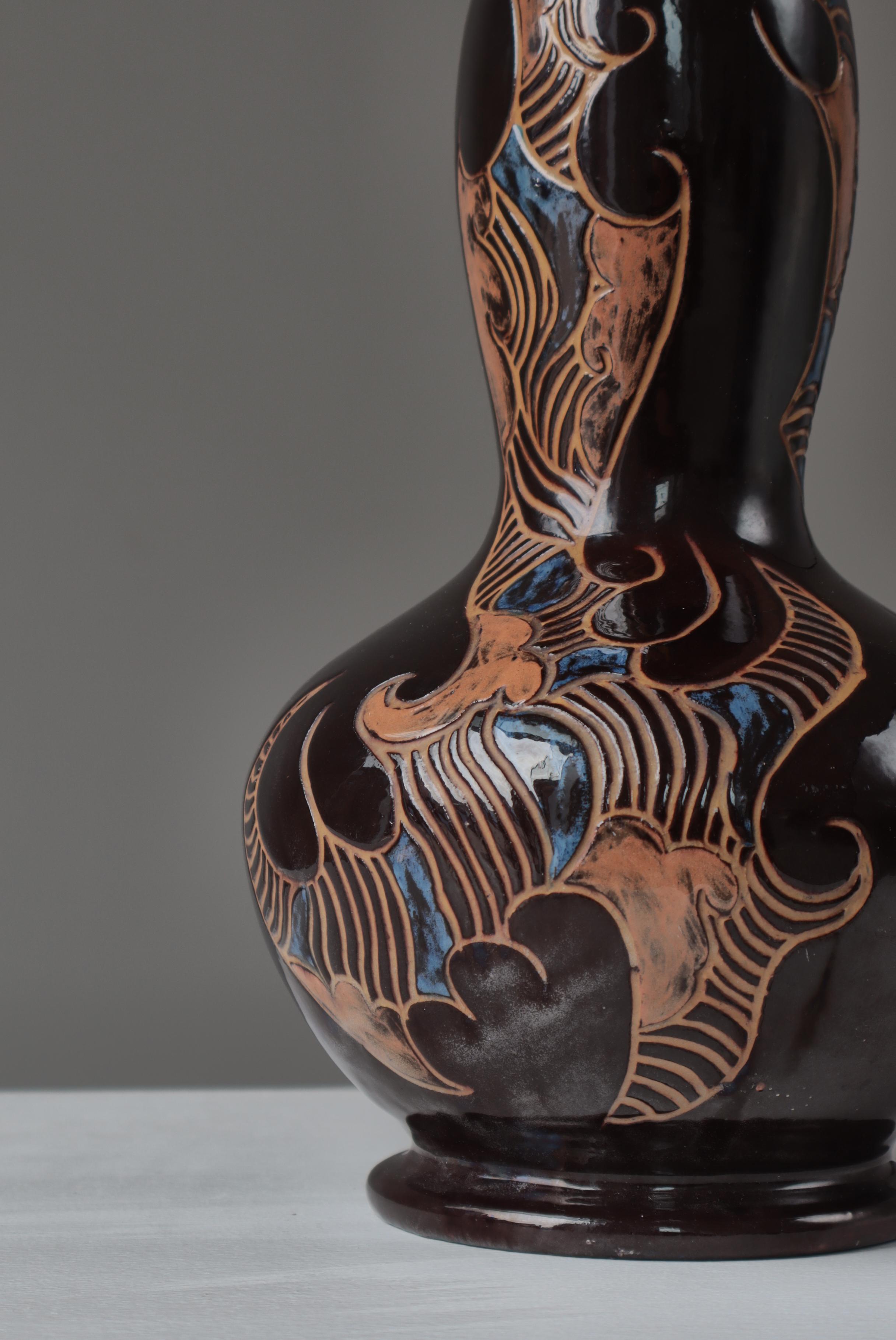 Unique Ceramic Table Lamp by Møller & Bøgely, Art Nouveau, Denmark, 1910s For Sale 2