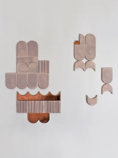 Unique Ceramic Wall Mural, Taupe-Copper, Wall Sculpture No. 90