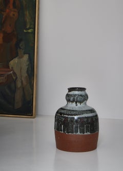 Toile de sol en céramique unique à glaçure grise et bleue par Helle Allpass, Danemark