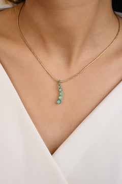 Unique Natural Emerald Curve Pendant in 14k Solid Yellow Gold